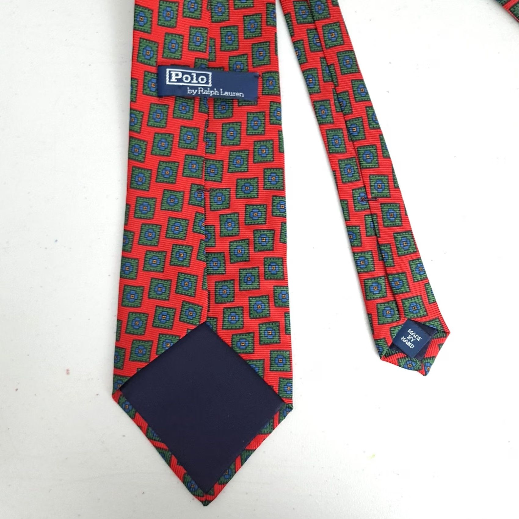 Polo Ralph Lauren Polo by Ralph Lauren Tie Mens One Size Red Geometric Square Print Silk Handmade Size US M / EU 48-50 / 2 - 7 Thumbnail