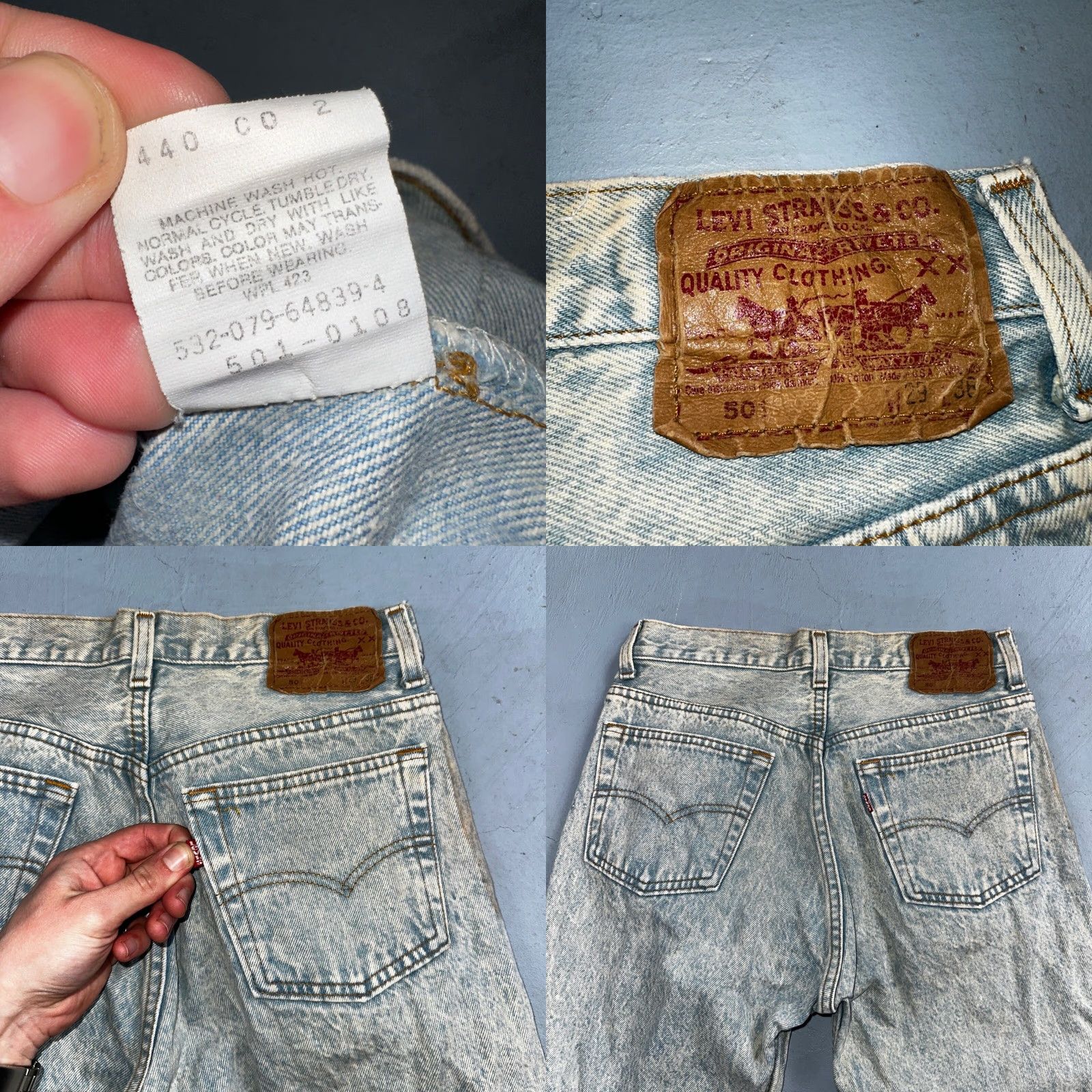Levi's VINTAGE Levi's 501 Jeans - USA 90s Straight Mid Rise Blue Light Wash 30x34 Mens Regular 34 Inseam 501 Series Size US 30 / EU 46 - 9 Thumbnail