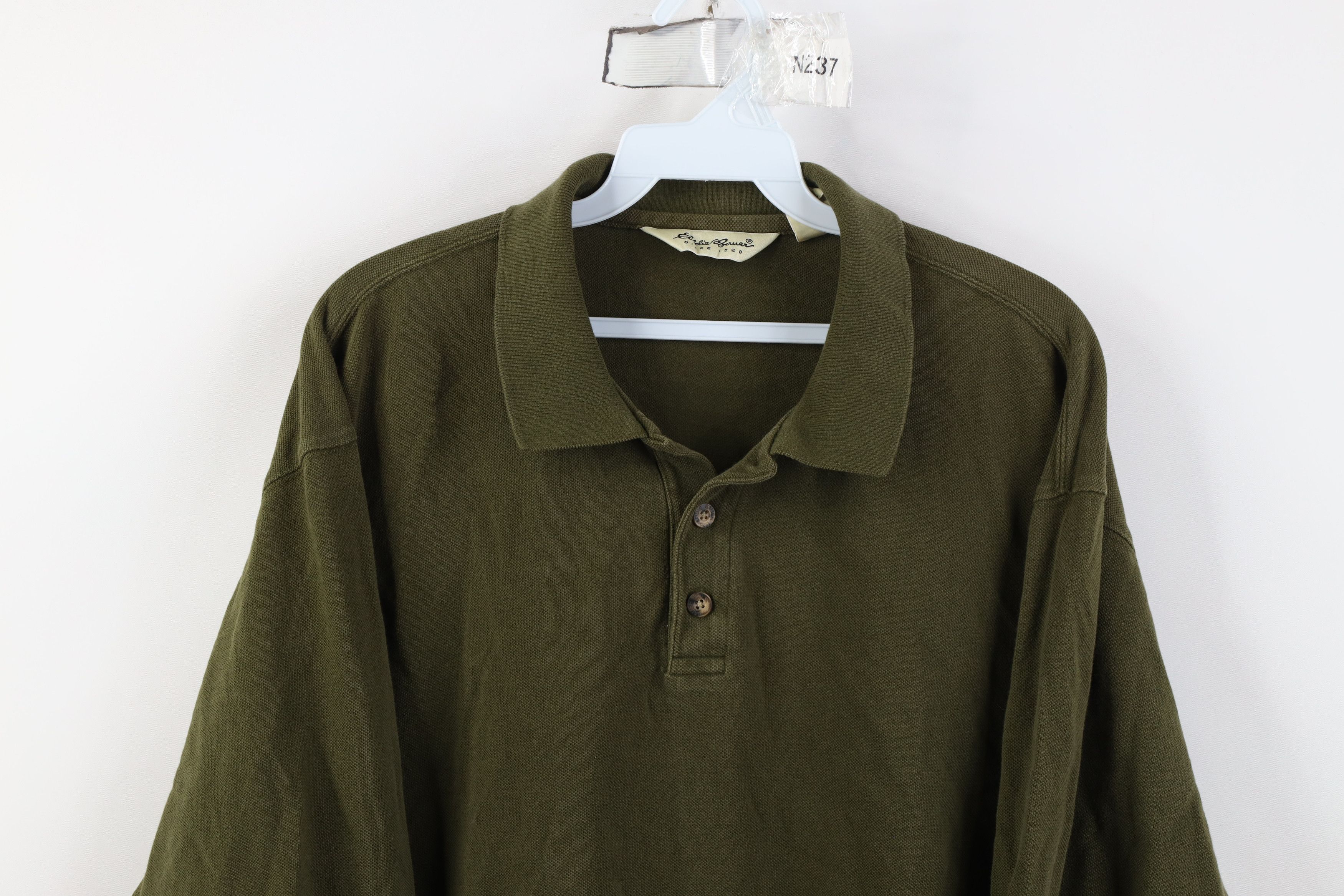 Eddie Bauer Vintage 90s Eddie Bauer Long Sleeve Polo Shirt Army Green Size US L / EU 52-54 / 3 - 2 Thumbnail