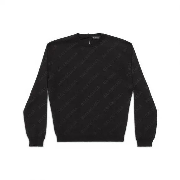 Balenciaga o1bcso1str0924 Mini Allover Logo Sweater in Black Size M / US 6-8 / IT 42-44 - 1 Thumbnail