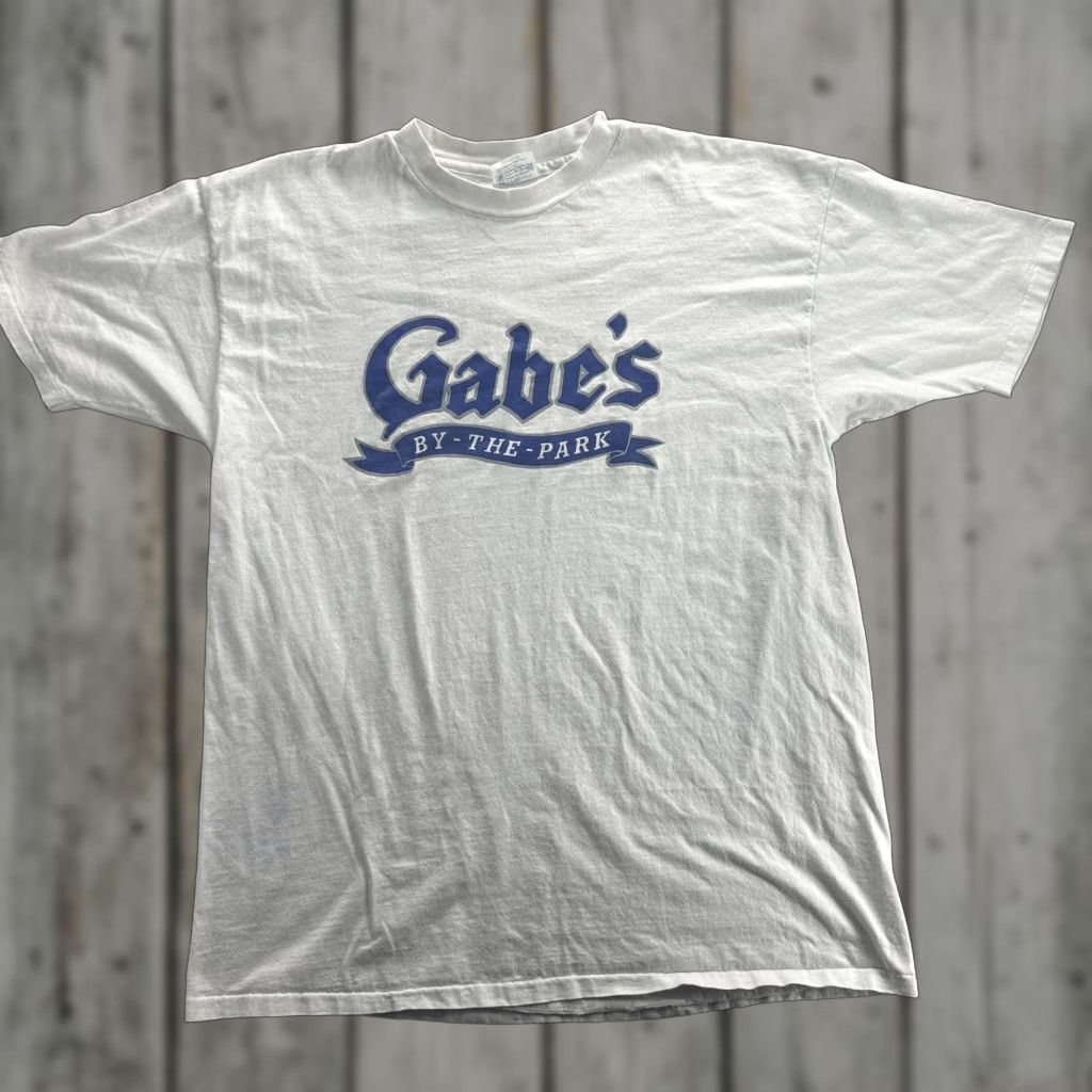 Hanes VINTAGE Hanes Beefy-T T-Shirt Mens 2XL White Graphic Print "Gabe's By The Park" 90s Bar Pub Size US XXL / EU 58 / 5 - 1 Thumbnail