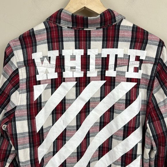 Off-White NEW OFF WHITE burgundy and white long sleeve plaid button Size US L / EU 52-54 / 3 - 7 Thumbnail