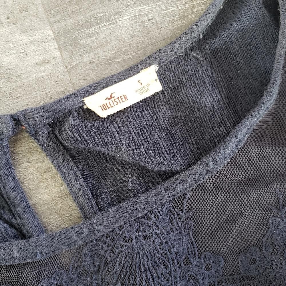 Designer Navy Drawstring Hollister Cropped Ruffle Sleeve Size S / US 4 / IT 40 - 3 Thumbnail