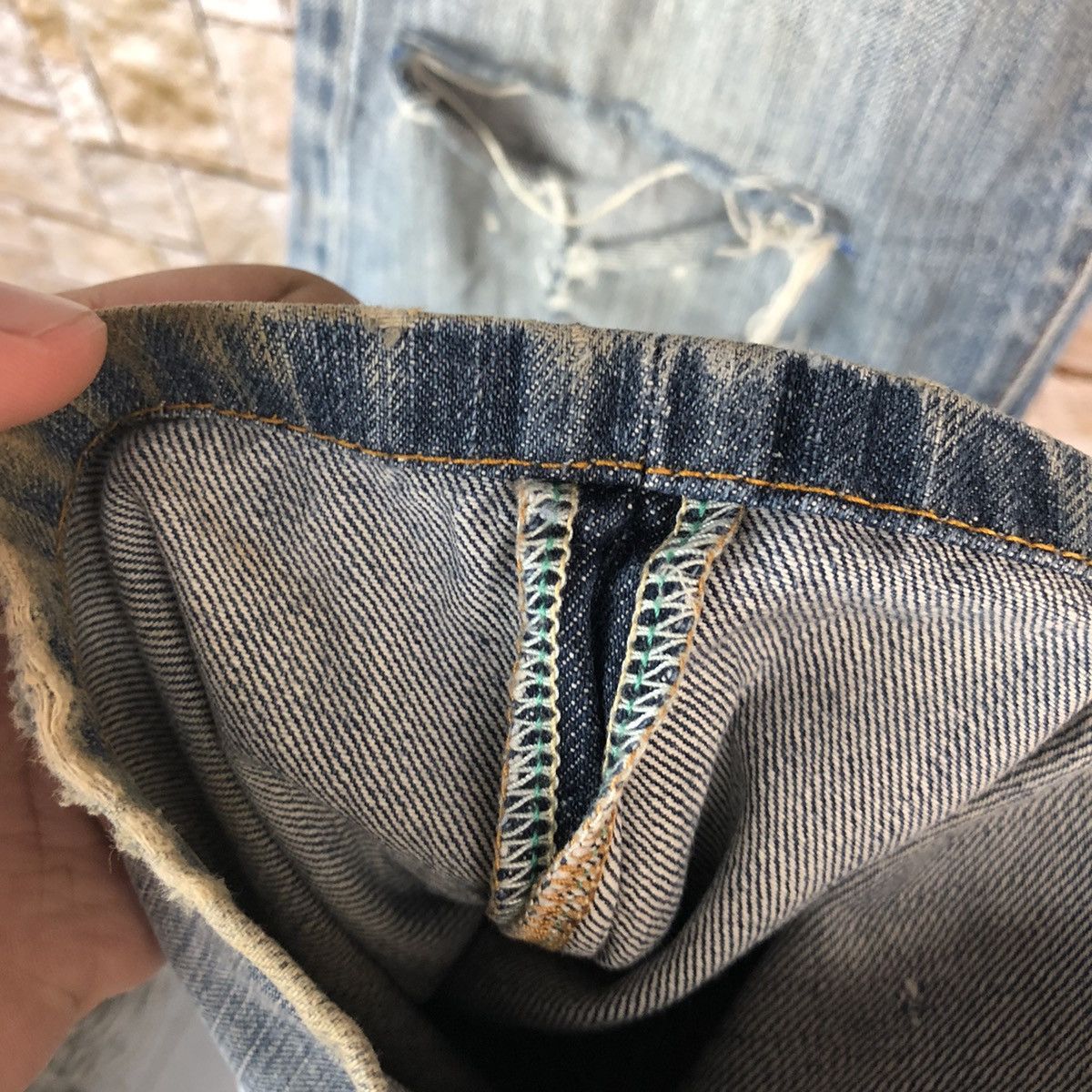 Japanese Brand Navy Blue Distressed ripped Denim Pants #A1041 Size US 33 - 11 Thumbnail