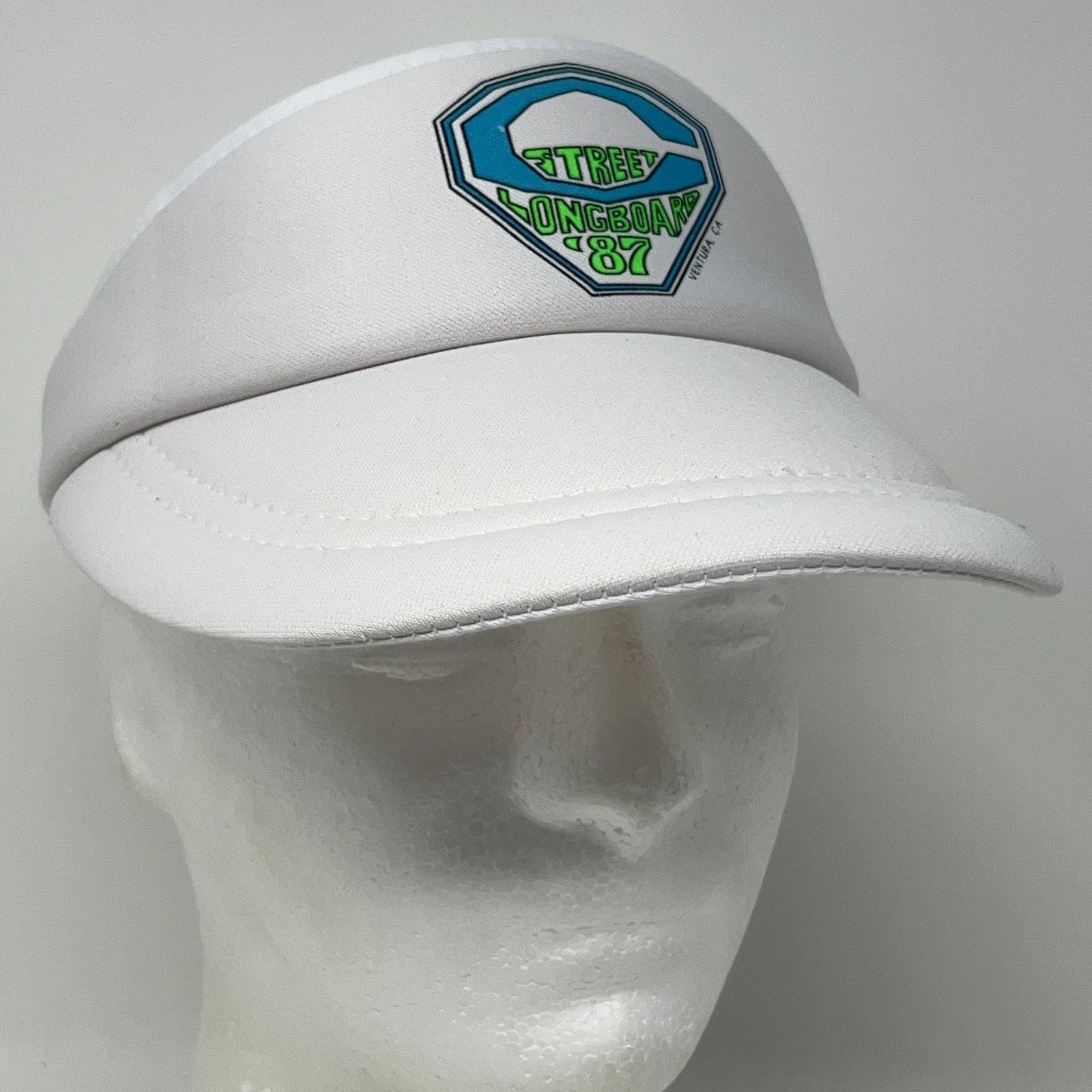 Vintage Vintage 80s C Street Longboard Classic 87 Visor Hat White Size ONE SIZE - 11 Thumbnail