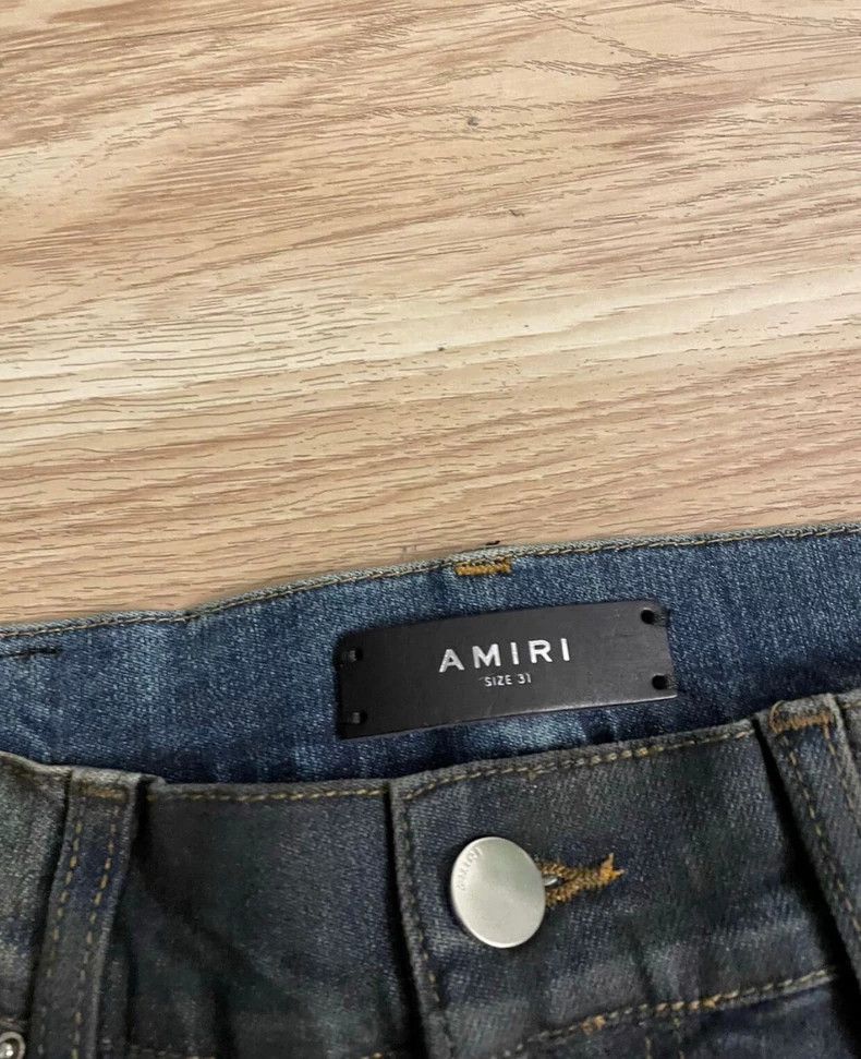 Amiri Amiri oil-stained double knee destroyed blue denim Size US 31 - 2 Thumbnail