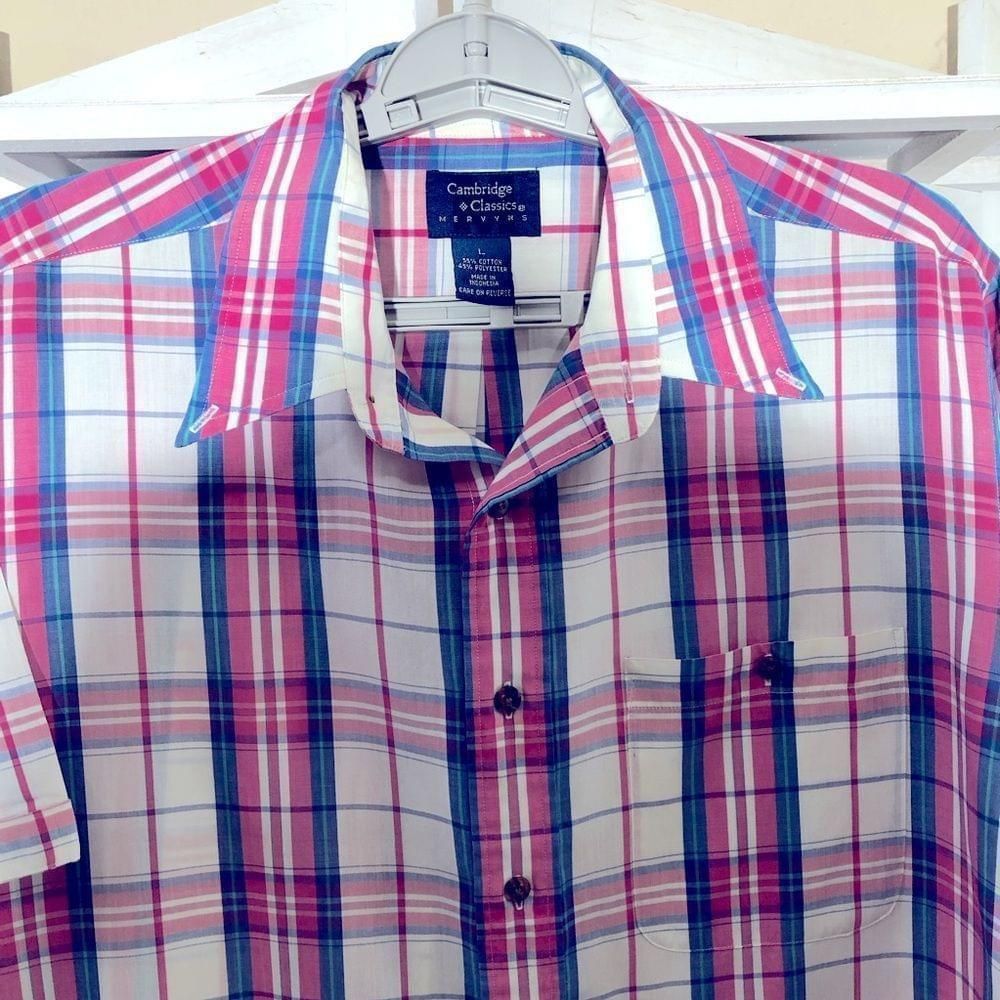 Vintage Mervyns vintage 90s pink white plaid short sleeves shirt L Size US L / EU 52-54 / 3 - 7 Thumbnail