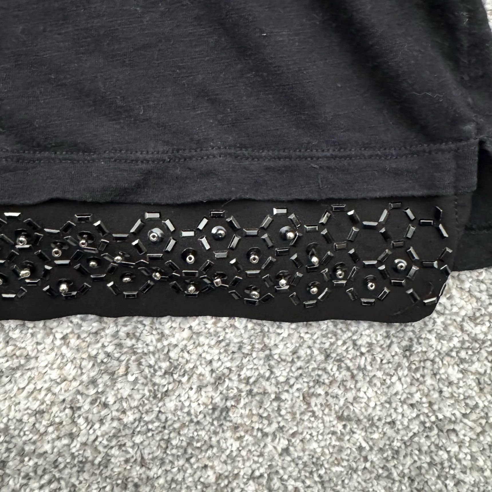 Express Express Top Shirt Womens Small Black Beaded Glam Sparkly Minimalist Edgy Embellished Casual Short Sleeve Round Neck Pullover Cotton Modal Size S / US 4 / IT 40 - 6 Thumbnail