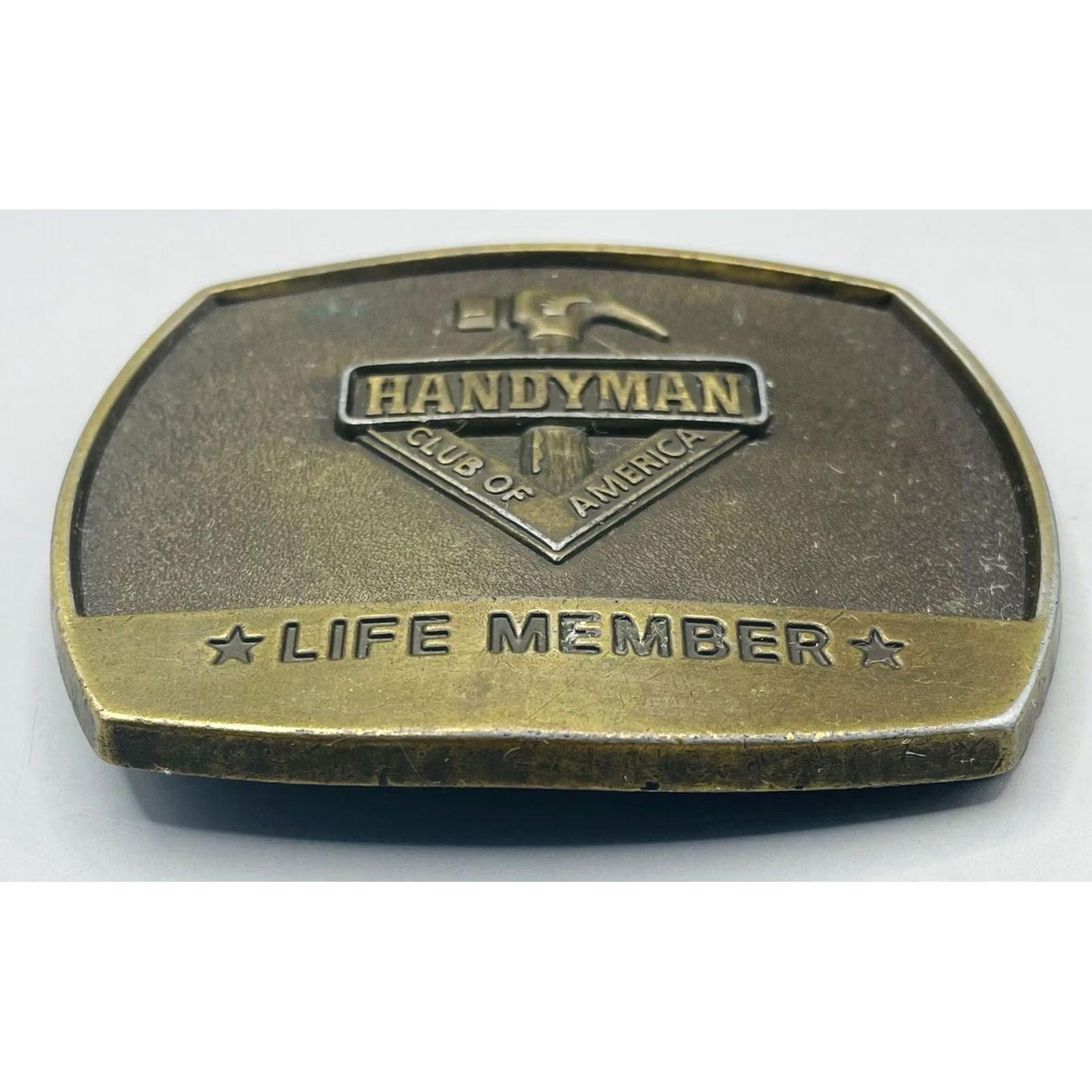 Vintage VINTAGE Handyman Club of America Life Member Brass Belt Buckle 1996 Hammer Clean Men Bronze Western GENDER: Mens Size ONE SIZE - 3 Thumbnail
