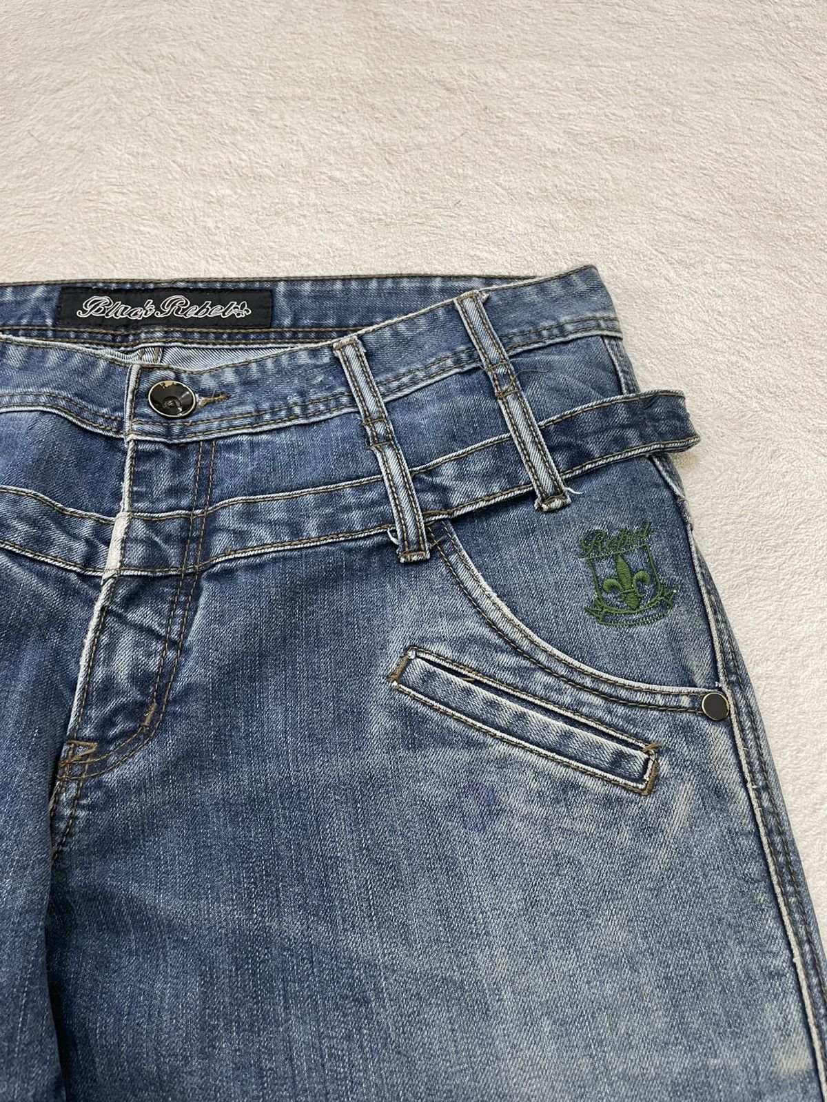 2000s Black Label Double Waist Denim Embroidered Y2K Japan