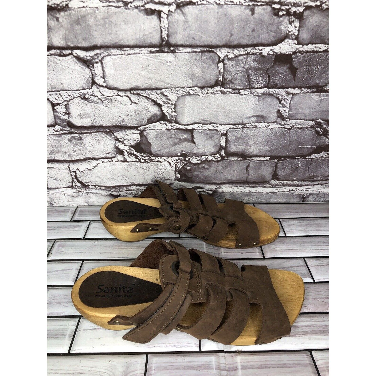 Other Sanita Brown Suede Leather Slide Clogs Wooden Heel Sandals W Size US 9.5 / IT 39.5 - 19 Thumbnail