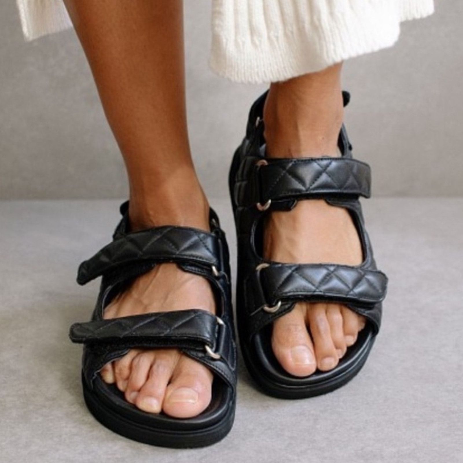 ALOHAS Alohas $210 Black Quilted Hook Loop Sandal Spain 38 7 7.5 Size US 7.5 / IT 37.5 - 2 Thumbnail