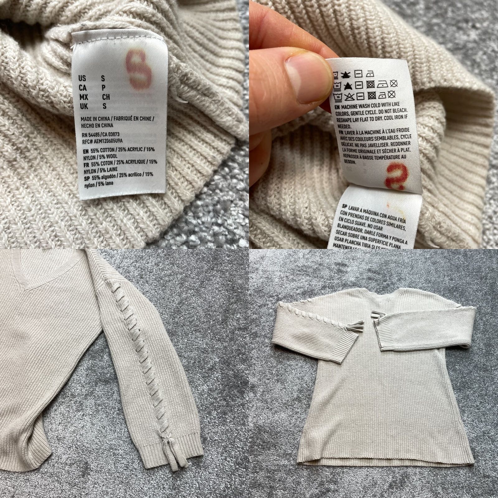 American Eagle Outfitters American Eagle Outfitters Sweater Womens S Beige Pullover Knit V-Neck Ribbed Solid Logo Size S / US 4 / IT 40 - 8 Thumbnail