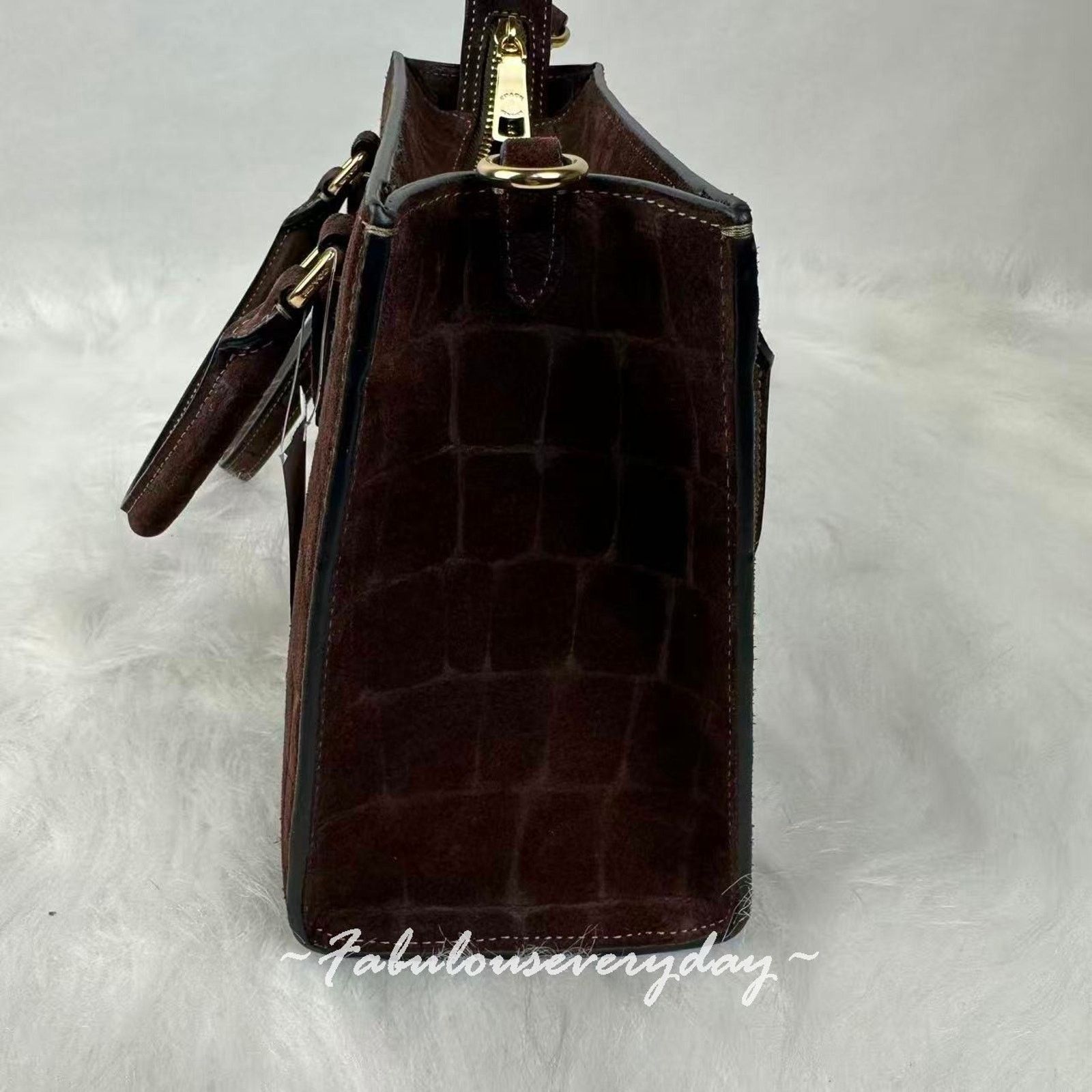 Coach Coach Maggie Small Tote Crocodile-embossed Suede/Gold/Maple Size ONE SIZE - 6 Thumbnail
