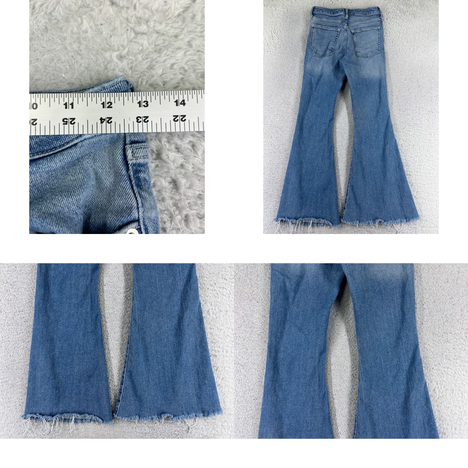Forever 21 FOREVER 21 Jeans Womens 26 Blue Denim Flared Distressed Raw Hem 30 Inseam 5-Pocket Buttons Zipper Cotton Blend Stretch Casual Everyday Colors: Blue Size 26" / US 2 / IT 38 - 9 Thumbnail