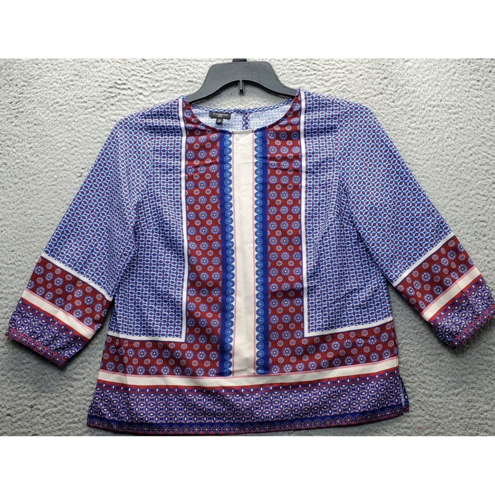 Talbots Talbots Blouse Womens Petite S Multicolor Geometric Side Slit Crew Neck Pullover Size S / US 4 / IT 40 - 2 Thumbnail