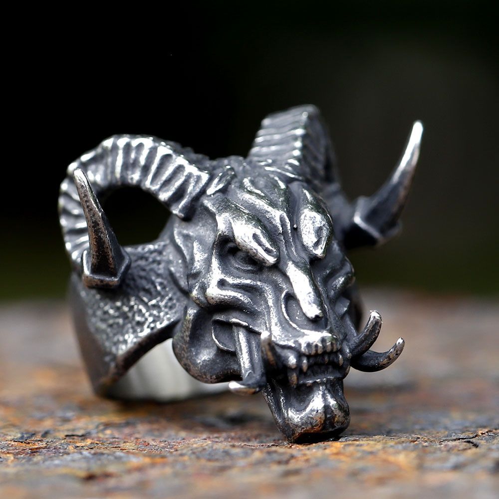 Jewelry × Vintage SIZE 10 Stainless Steel Gothic Devil Demon Skull Ring Size ONE SIZE - 3 Thumbnail