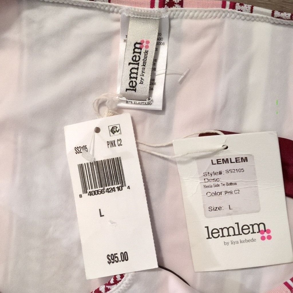 lemlem Lemlem Neela Side Tie Pink & Burgundy Bikini Bottom Size LG Size ONE SIZE - 3 Thumbnail