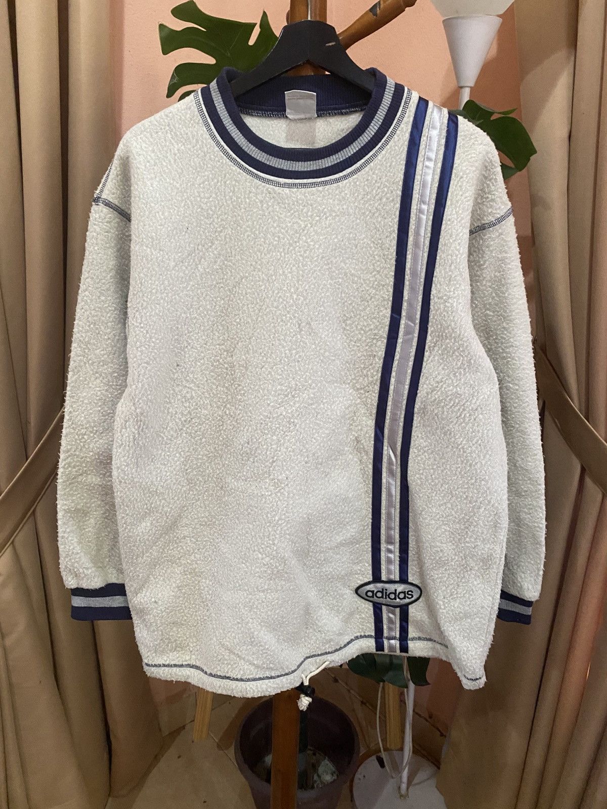 Adidas × Descente Vintage Adidas x Descente Fleece Pullover White Navy Size US M / EU 48-50 / 2 - 1 Thumbnail