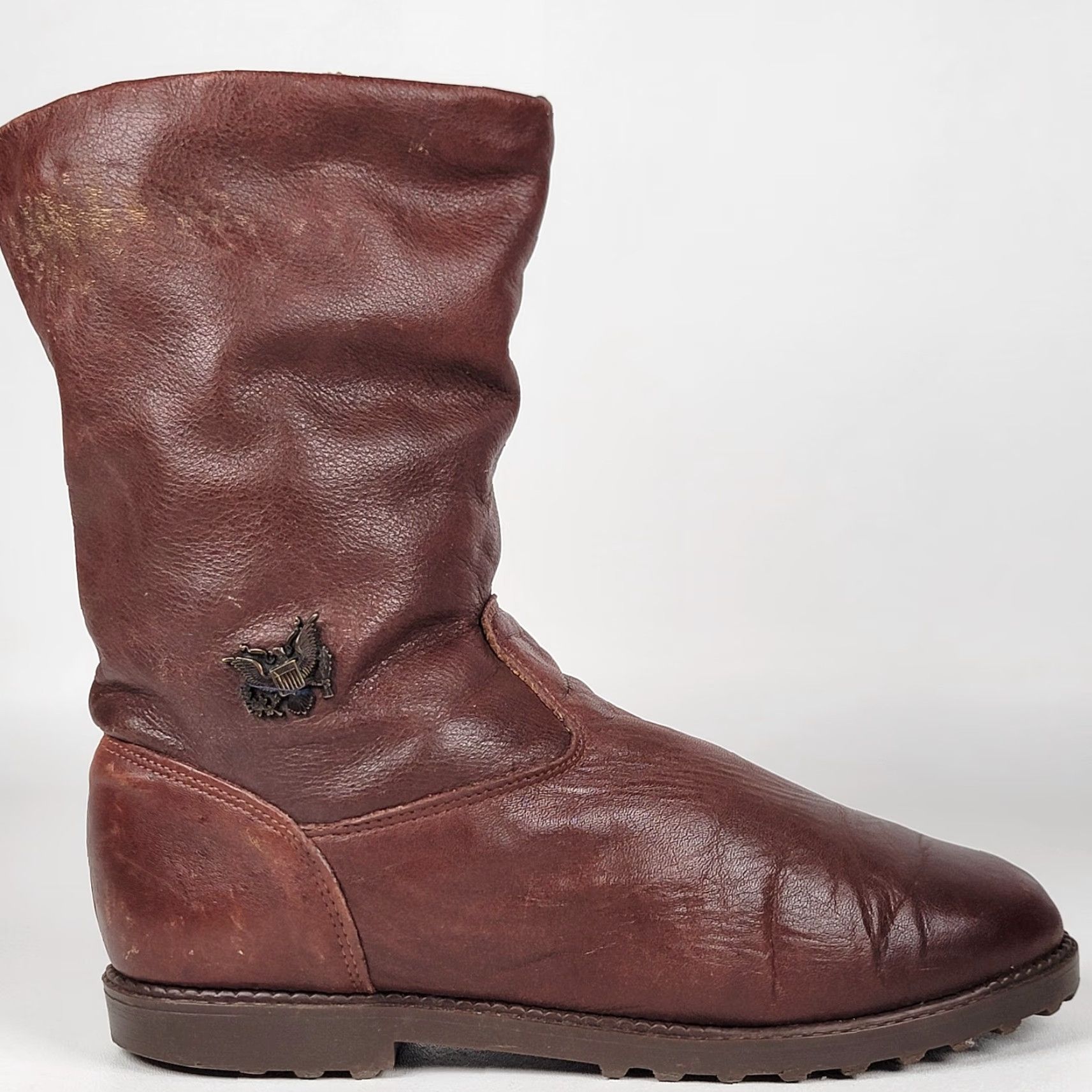 Vintage VINTAGE Women's Size 9 Brown Leather Sergio Boots Klondike Elastomere Check Riding Boot Almond Toe Pull On Block Heel B Wide Brown Canada Women Shoes Size US 9 / IT 39 - 3 Thumbnail