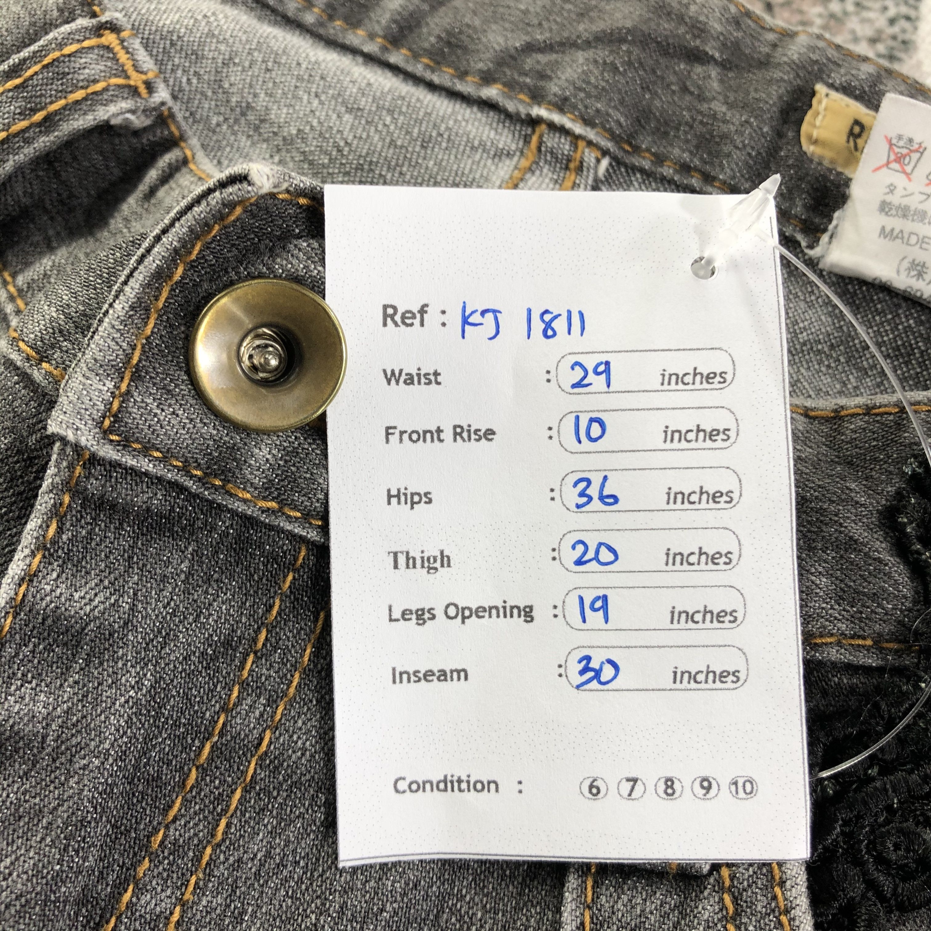 Japanese Brand Vintage Renault Jeans Faded Black Flare Denim KJ1811 Size 29" - 11 Thumbnail