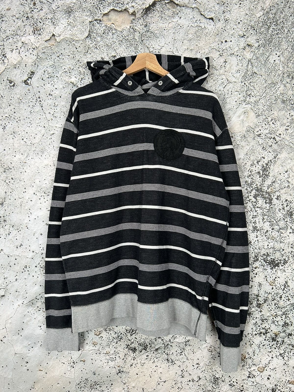 Diesel Vintage Diesel Y2K 00s Stripped Hoodie Streetwear Avantgarde Size US XXL / EU 58 / 5 - 1 Thumbnail