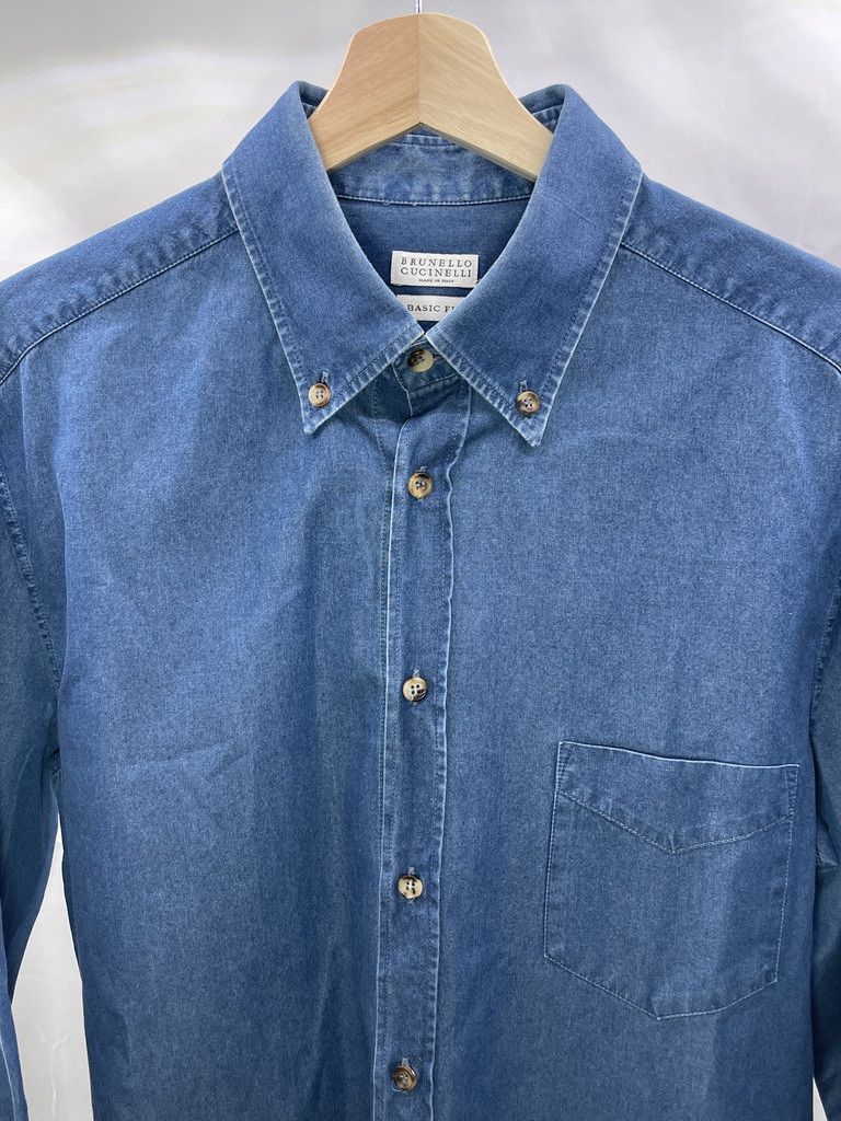 Brunello Cucinelli BRUNELLO CUCINELLI Basic Fit Distressed Denim Cotton Shirt Size US L / EU 52-54 / 3 - 2 Thumbnail