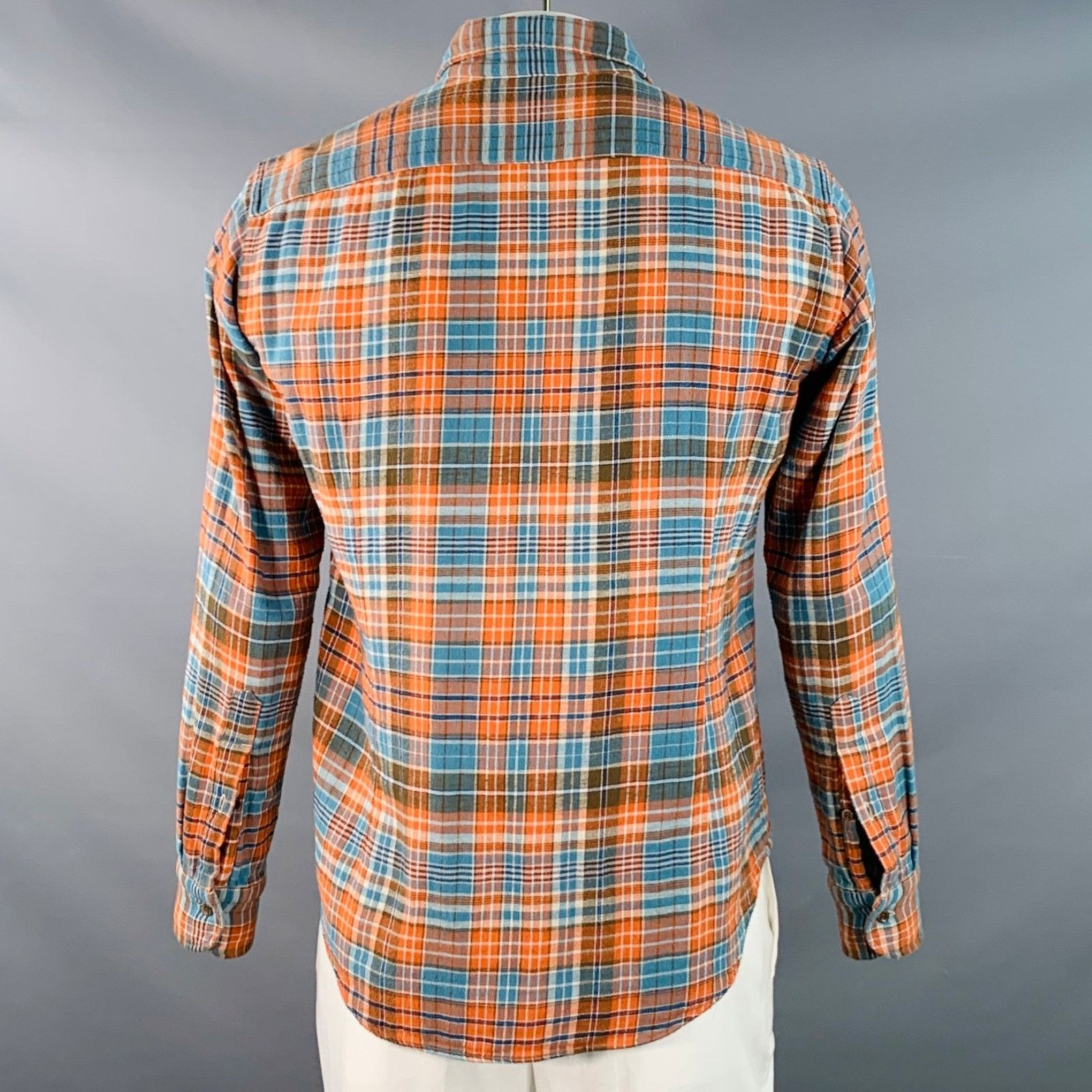 45rpm Blue Orange Plaid Cotton Curved Cutaway Flannel Shirt Size US XL / EU 56 / 4 - 3 Thumbnail