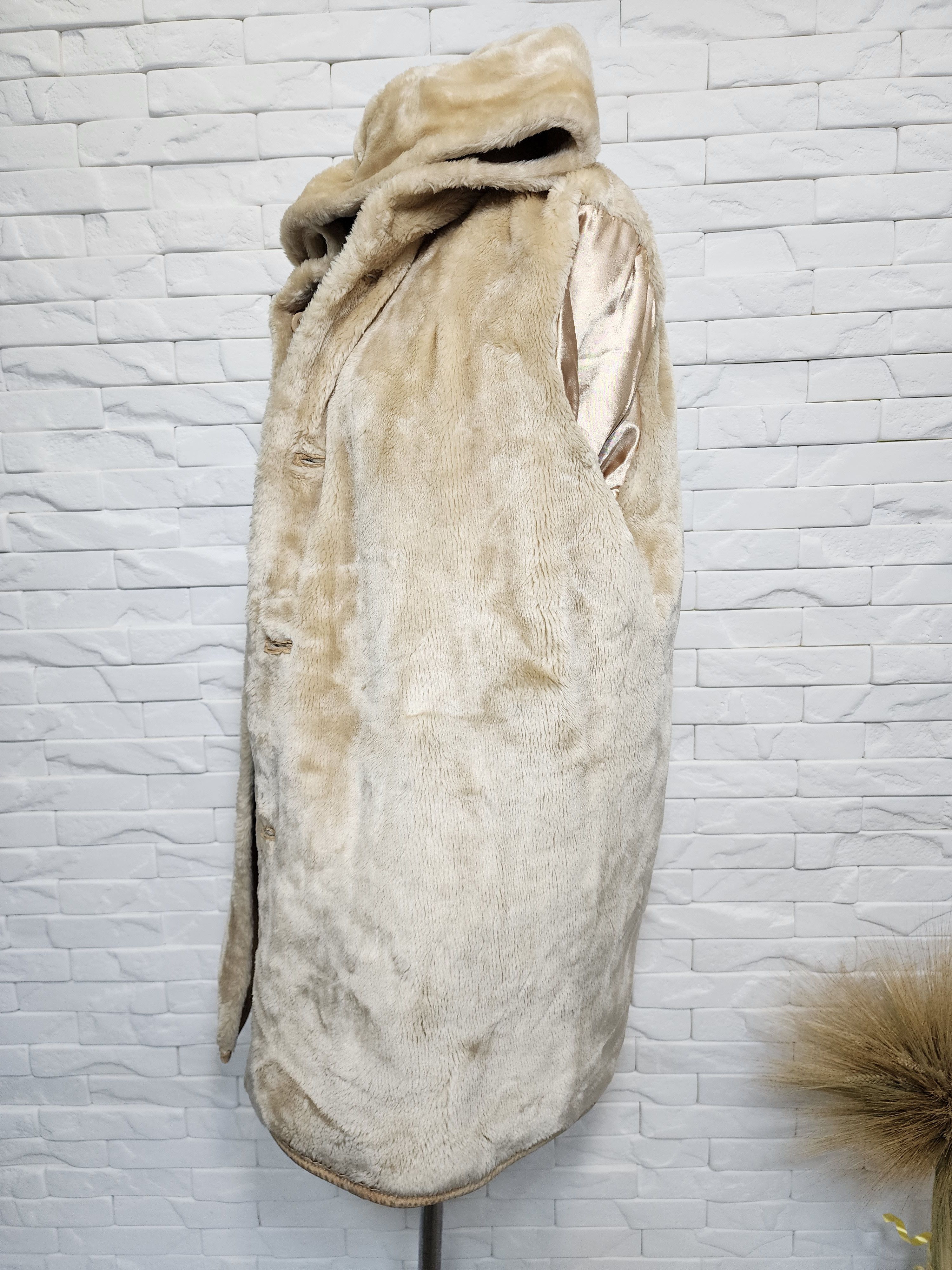 Genuine Leather Brown Women's Fur Jacket: Women's Vintage Button Hooded Coat Size XXL / US 16-18 / IT 52-54 - 10 Thumbnail