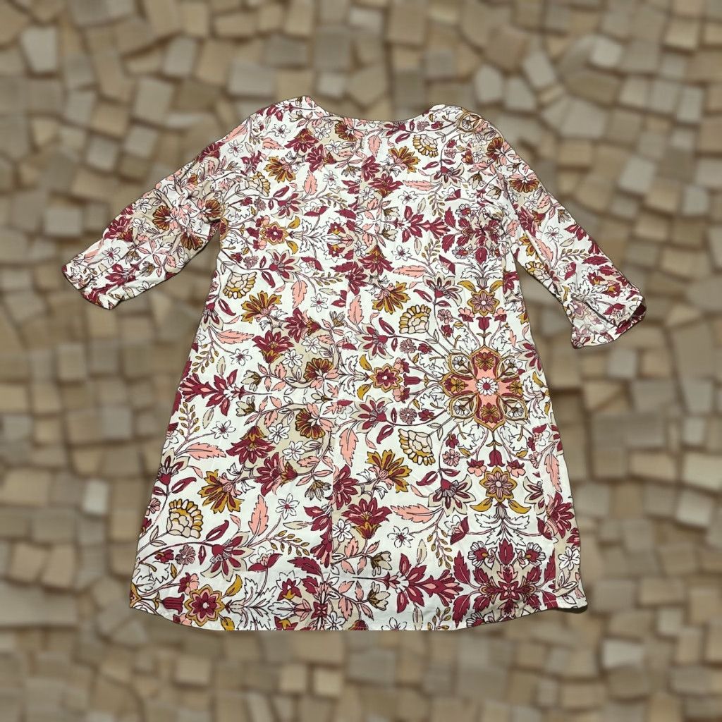 Old Navy Old Navy Dress Womens Large Pink White Orange Floral 3/4 Sleeve V-neck Shirt Dress Size L / US 10 / IT 46 - 1 Thumbnail