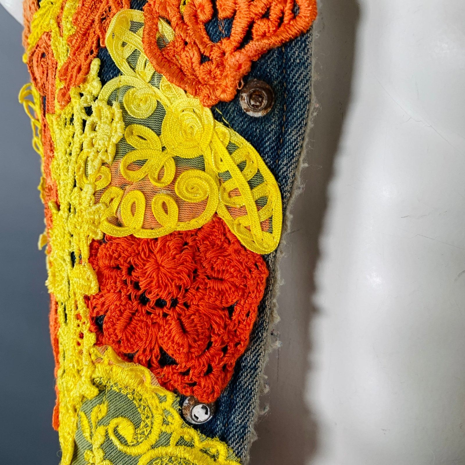 Earthling Poetic Lust Blue Orange Yellow Lace Crochet Cotton Snaps Size US XL / EU 56 / 4 - 6 Thumbnail