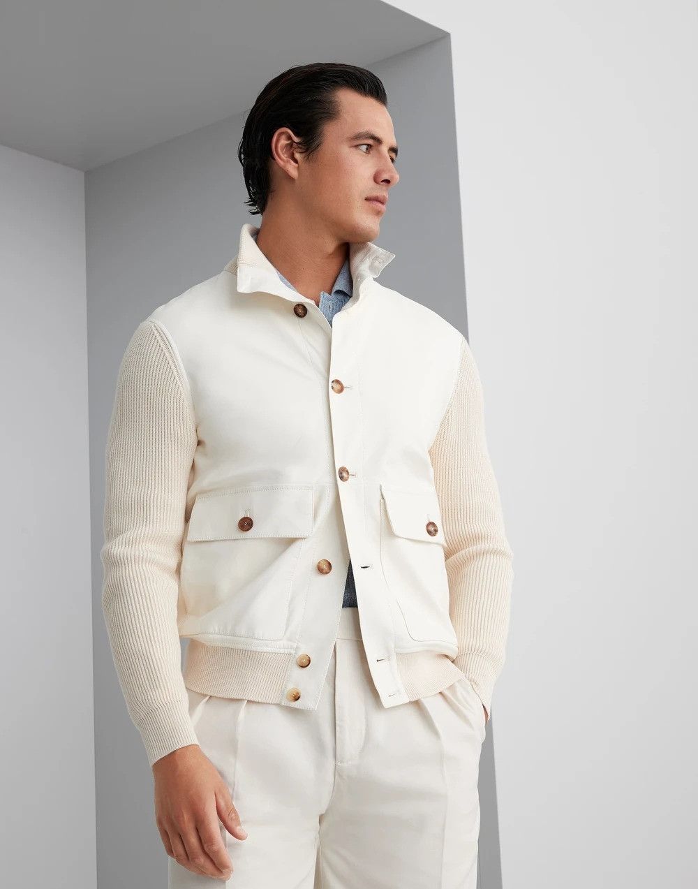 Brunello Cucinelli Leather Jacket in Open White Size US XL / EU 56 / 4 - 1 Thumbnail