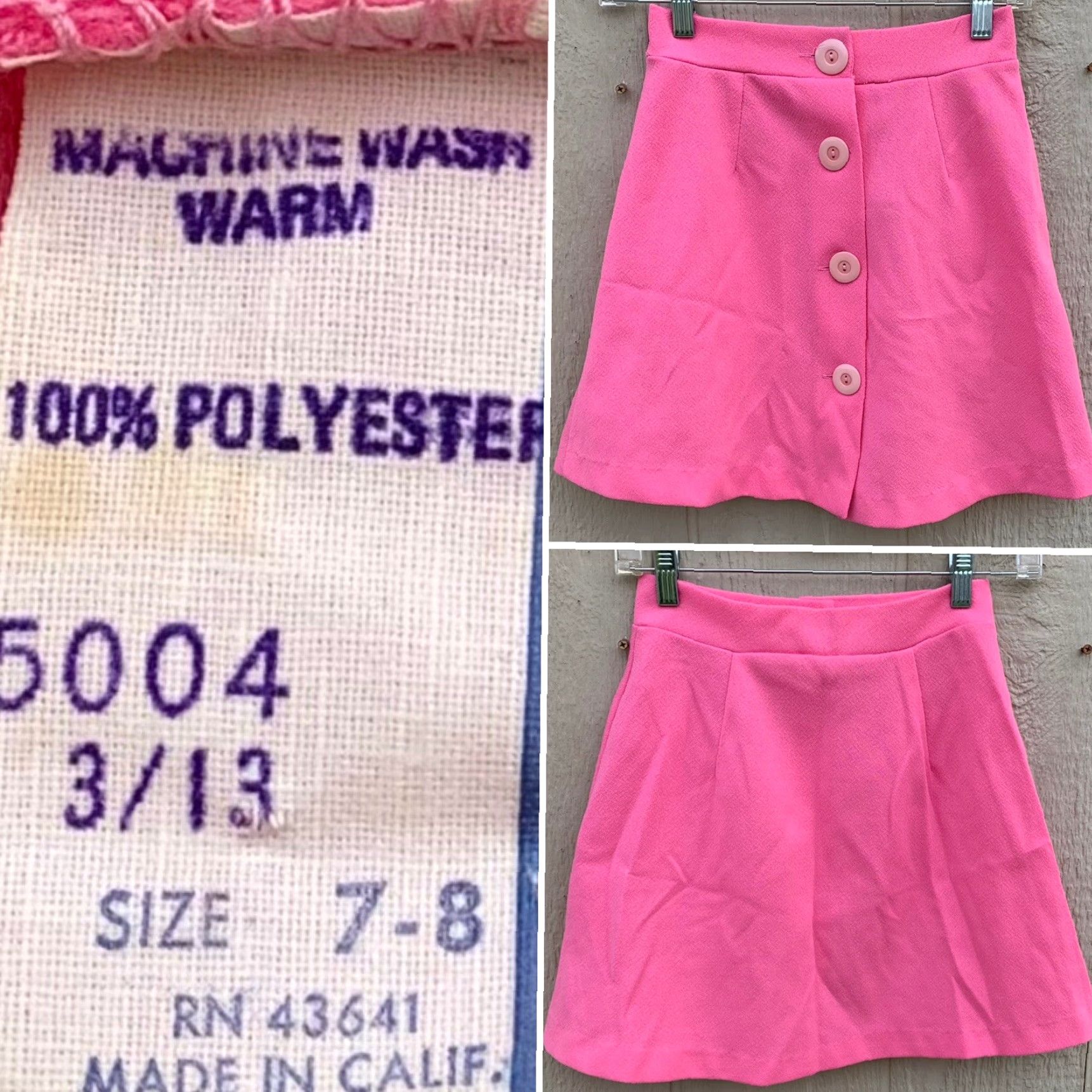 Pinko VINTAGE KAYO OF CALIFORNIA INC Skirt Mini Button Front Pink Polyester 7-8 Women's Short High Rise 24” Waist Vintage 1968 California N RN 43641 Shirt? Size 28" / US 6 / IT 42 - 2 Thumbnail