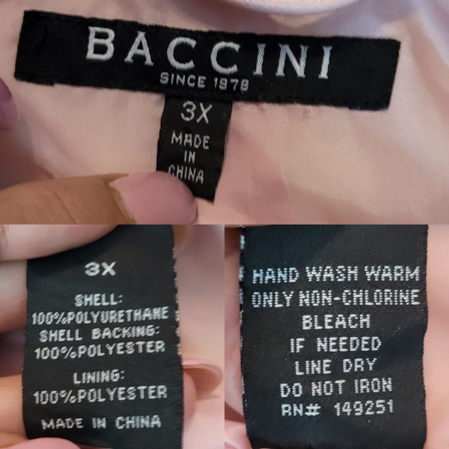 Designer Baccini Vegan Faux Leather Biker Jacket 3X Pink Pleated Pepl Size 3XL / US 20-22 - 3 Thumbnail
