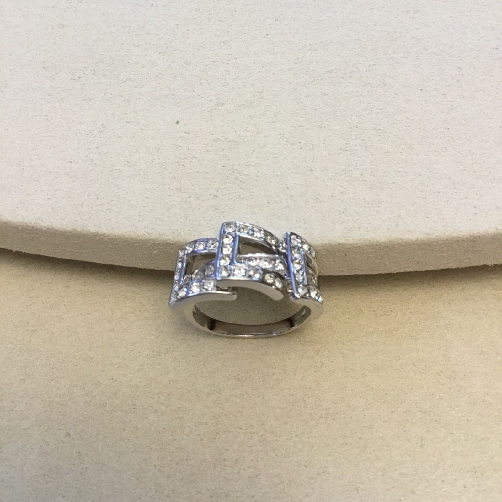 Other Silver Trio-Crystal Rows Ring Size ONE SIZE - 1 Thumbnail