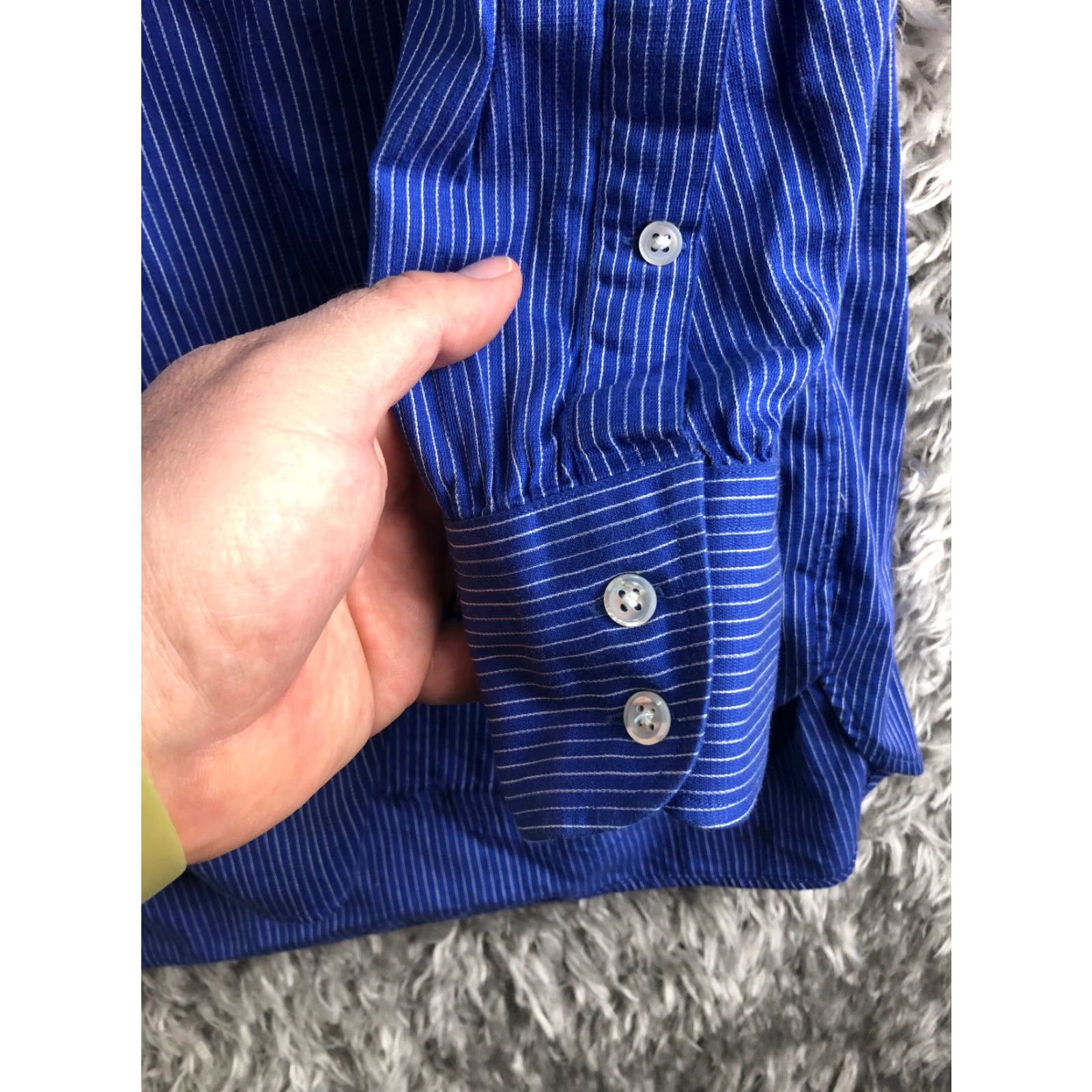 Nordstrom Nordstrom Shirt Mens 16 34 Blue Striped Long Sleeve Spread Collar Button-Up NORDSTROM Regular Polyester Cardigan? Size US L / EU 52-54 / 3 - 3 Thumbnail
