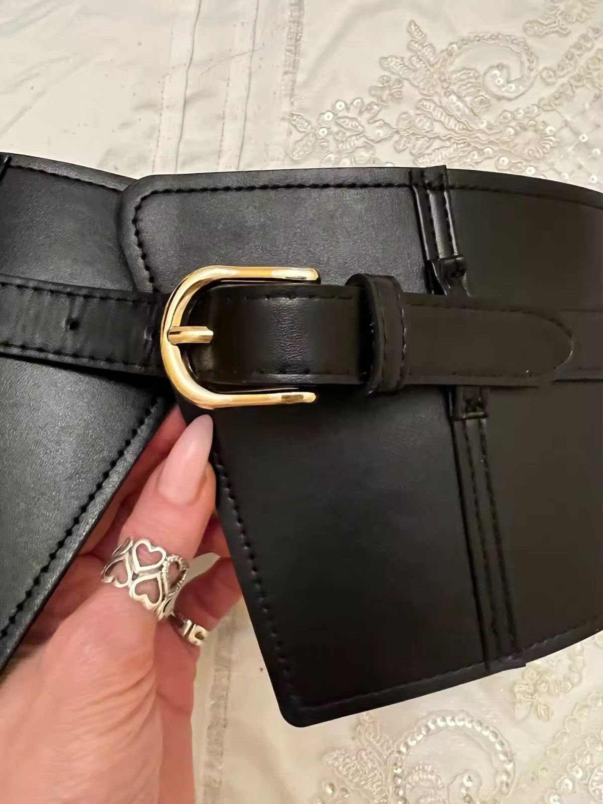 Japanese Brand × Vintage Classic Pin Buckle Wide Belts Black Elastic PU Size ONE SIZE - 4 Thumbnail