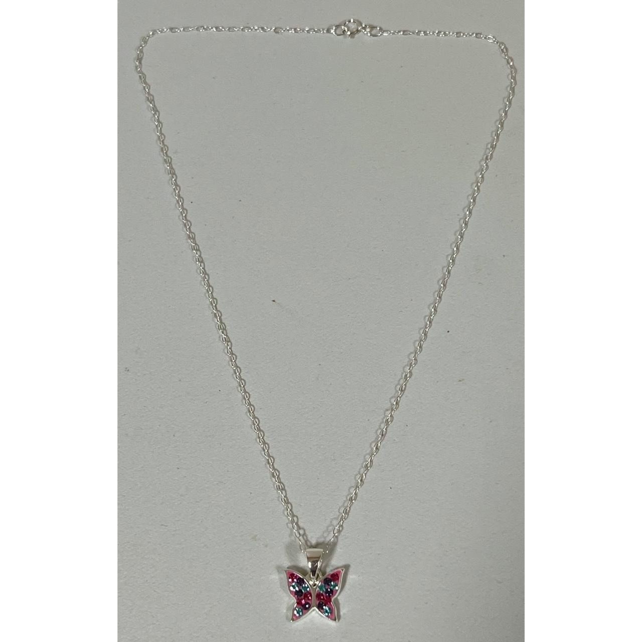 Jewelry × Vintage Silver Butterfly Gem Diamond Charm Necklace Choker Jewelry 🦋 Size ONE SIZE - 4 Thumbnail