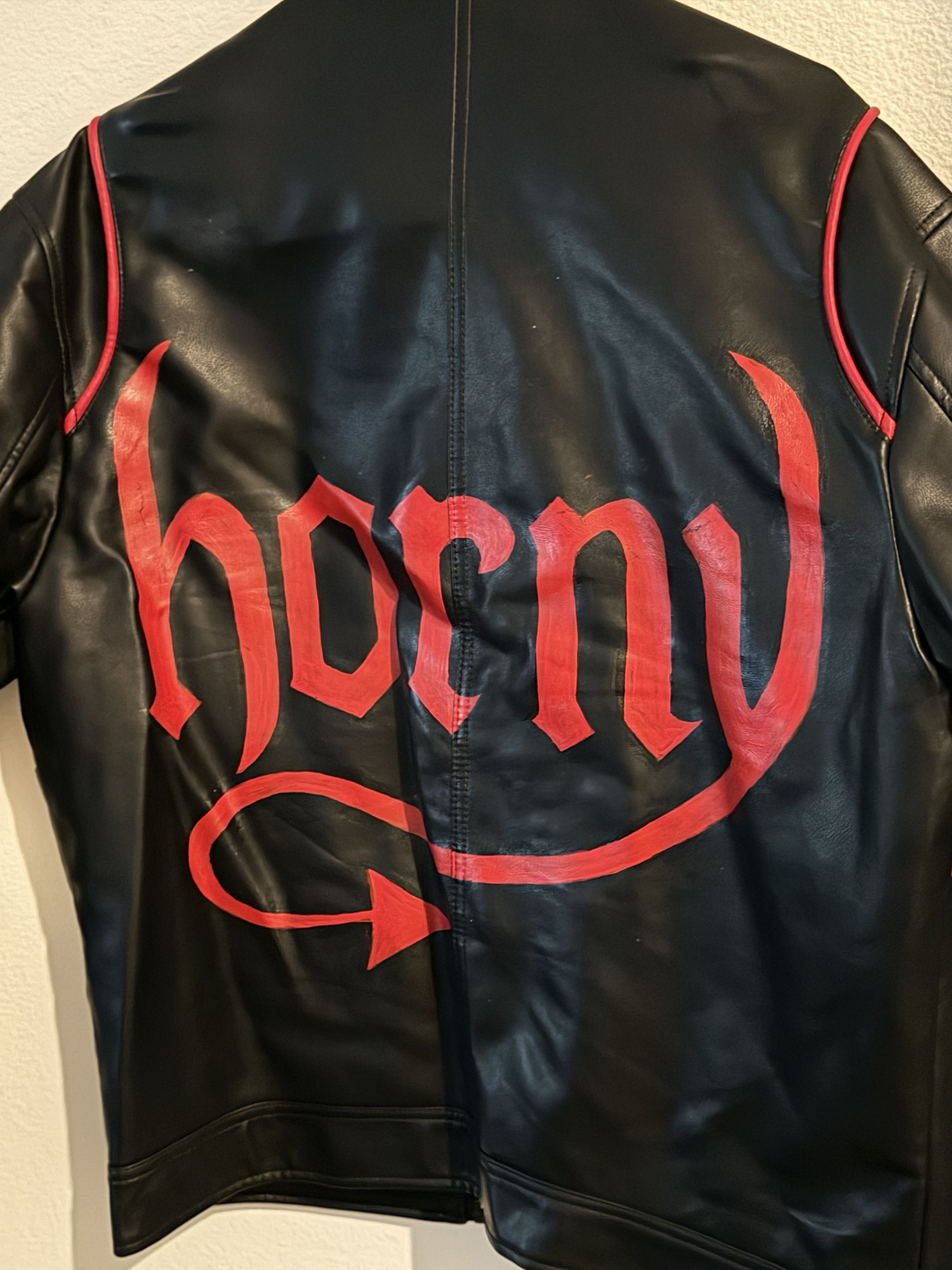 Bershka Black & Red "Horny" Moto Jacket Size US M / EU 48-50 / 2 - 4 Thumbnail