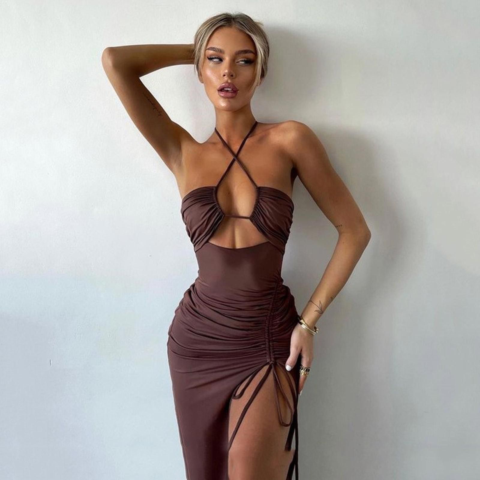 The Unbranded Brand Sexy Lace-up Split Dress Summer Y2K Party Long Dresses Size ONE SIZE - 4 Thumbnail