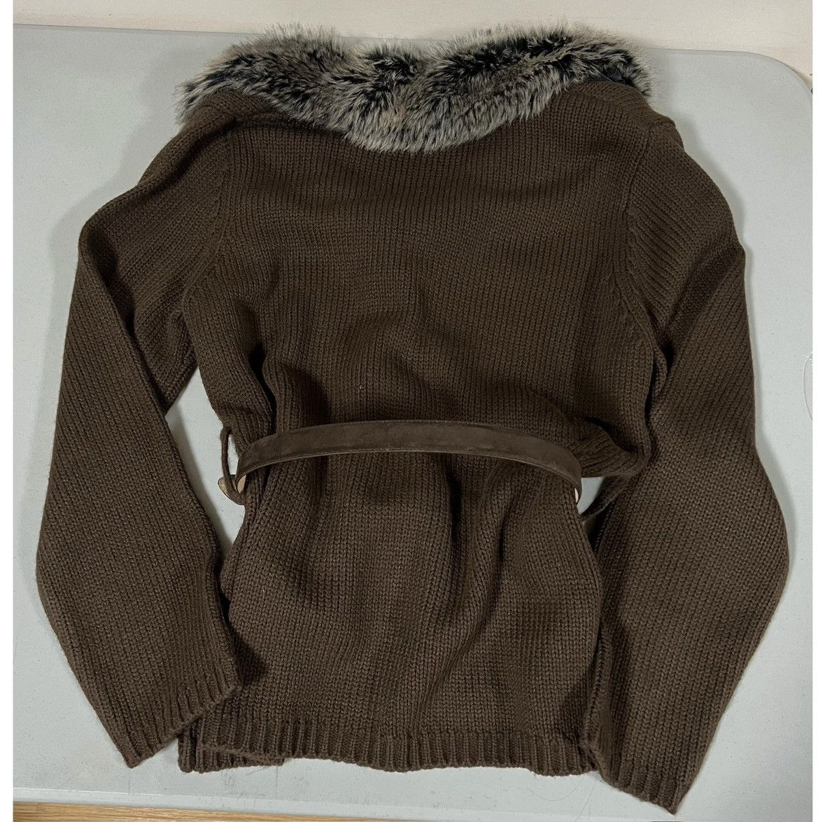 United Arrows Brown Knit Fur Button-Up Belted Sweater Cardigan Top XL 🤎✨ Size XL / US 12-14 / IT 48-50 - 9 Thumbnail