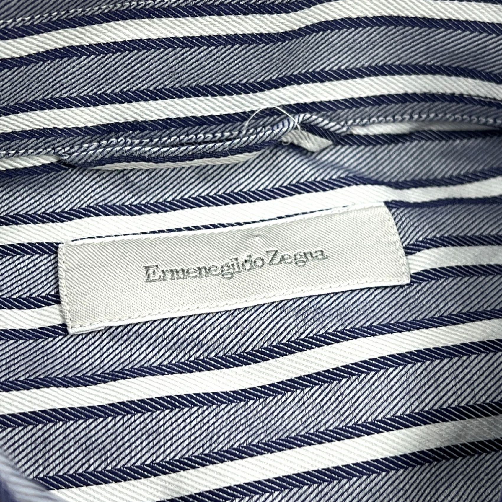Ermenegildo Zegna Ermenegildo Zegna Dress Shirt Large Blue Striped Twill Barrel Cuff Italy Men's Size 42R - 2 Thumbnail