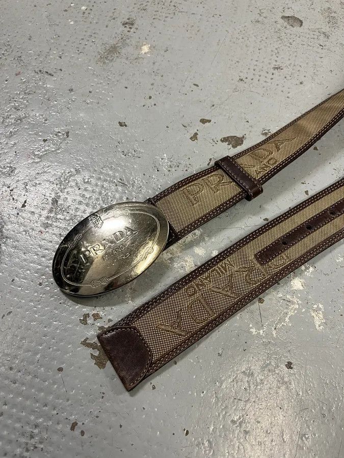 Prada 2000s Prada Prestigious Buckle Canva Leather Belt Size ONE SIZE - 4 Thumbnail