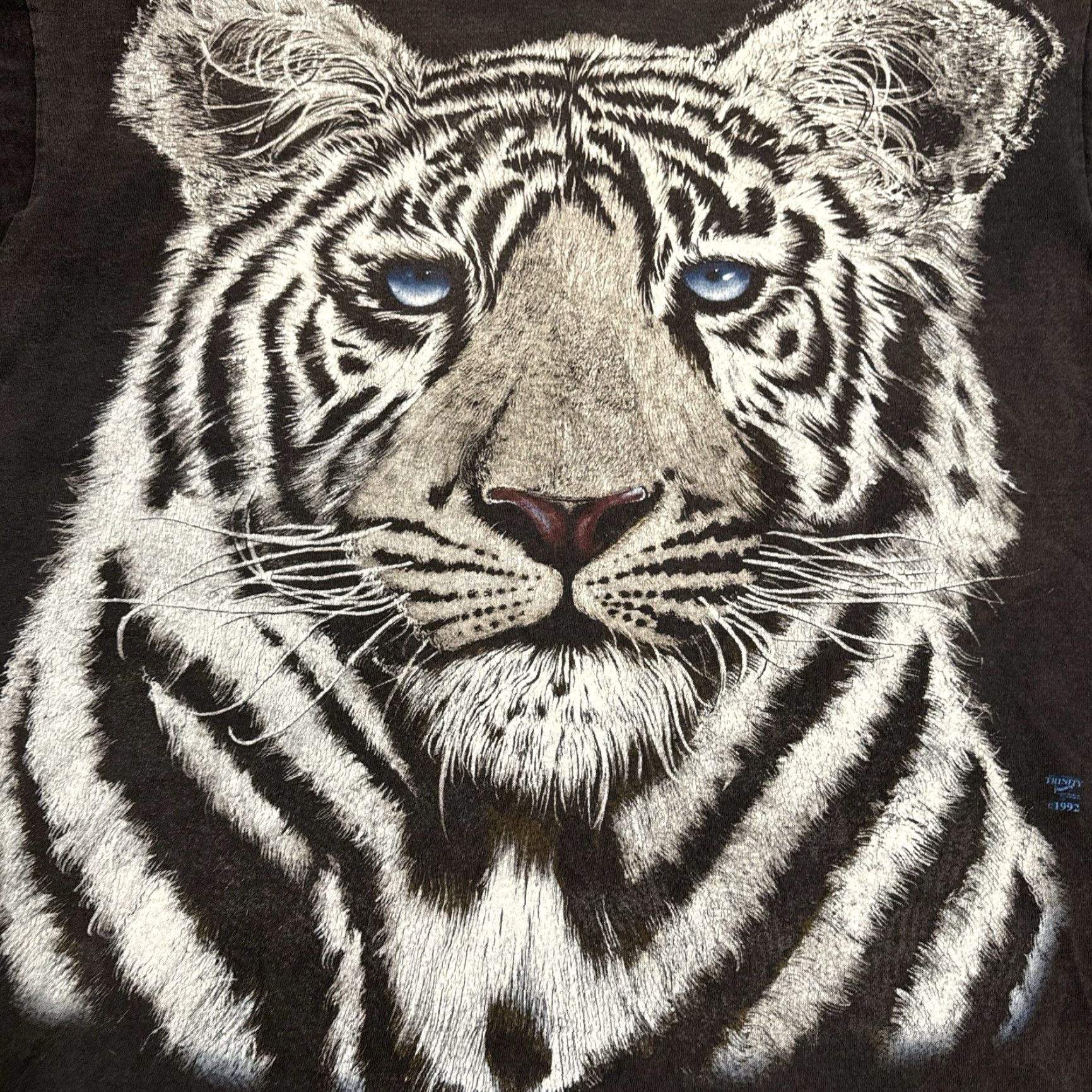 VINTAGE 1992 White Tiger Black Cat Nature Extinction T-Shirt XL Mens White Catty?