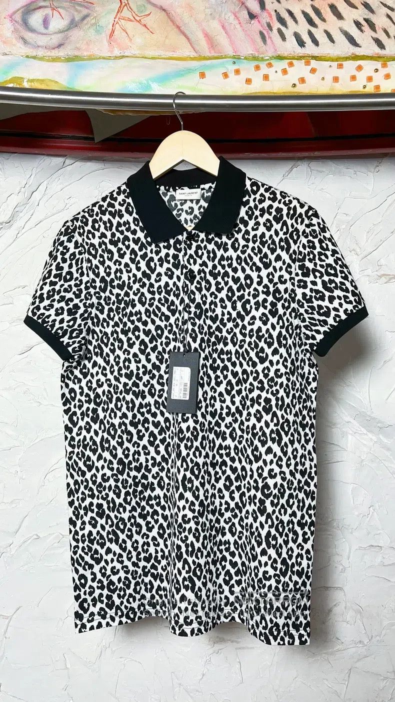 Saint Laurent Paris Saint Laurent Paris Leopard Print Collar Polo Shirt Size US M / EU 48-50 / 2 - 1 Thumbnail