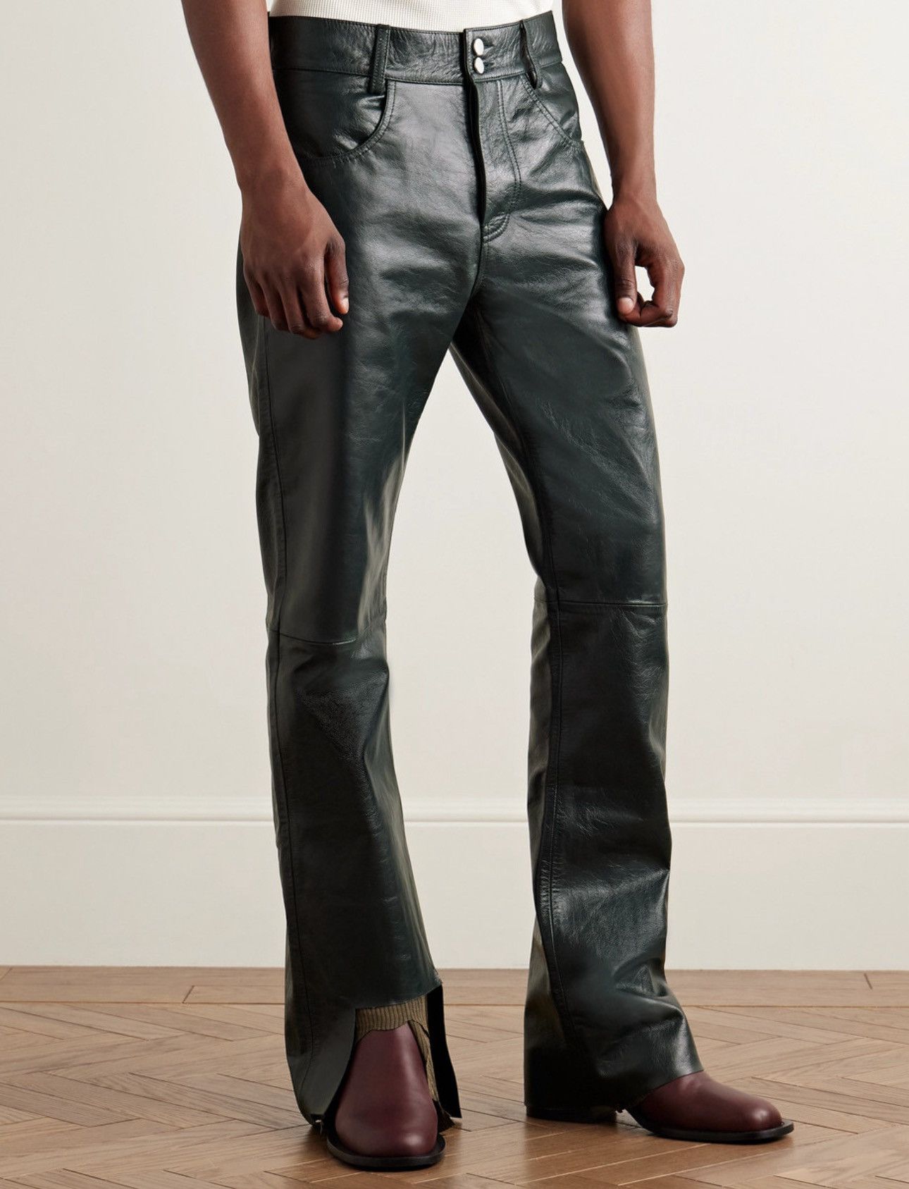Enfants Riches Deprimes LONG NIGHT LEATHER PANTS DEEP GREEN Size US 34 / EU 50 - 3 Thumbnail