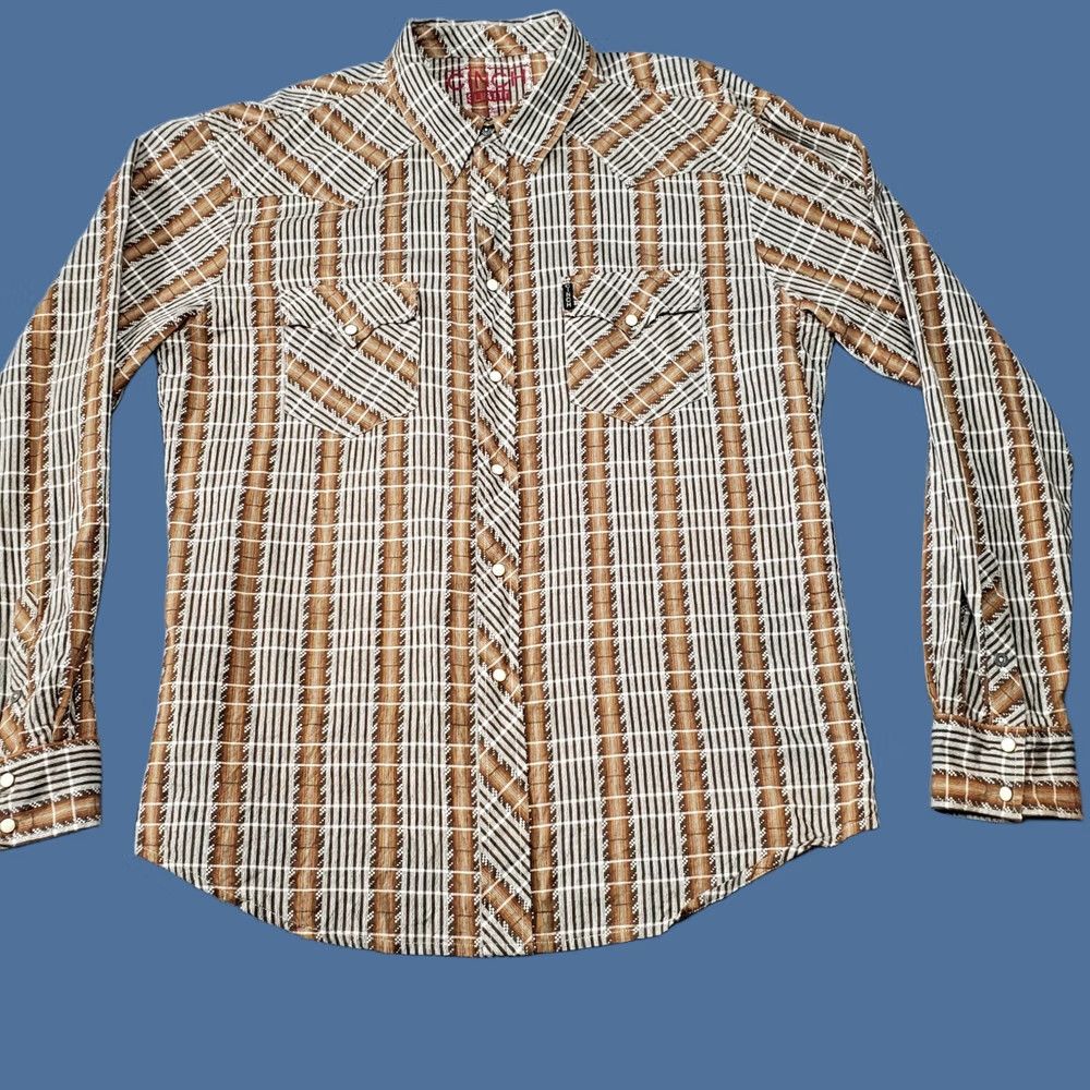 Vintage Cinch Shirt Mens XL Slim Fit Brown Geometric Pearl Snap Western Long Sleeve Shirt Size US XL / EU 56 / 4 - 1 Thumbnail
