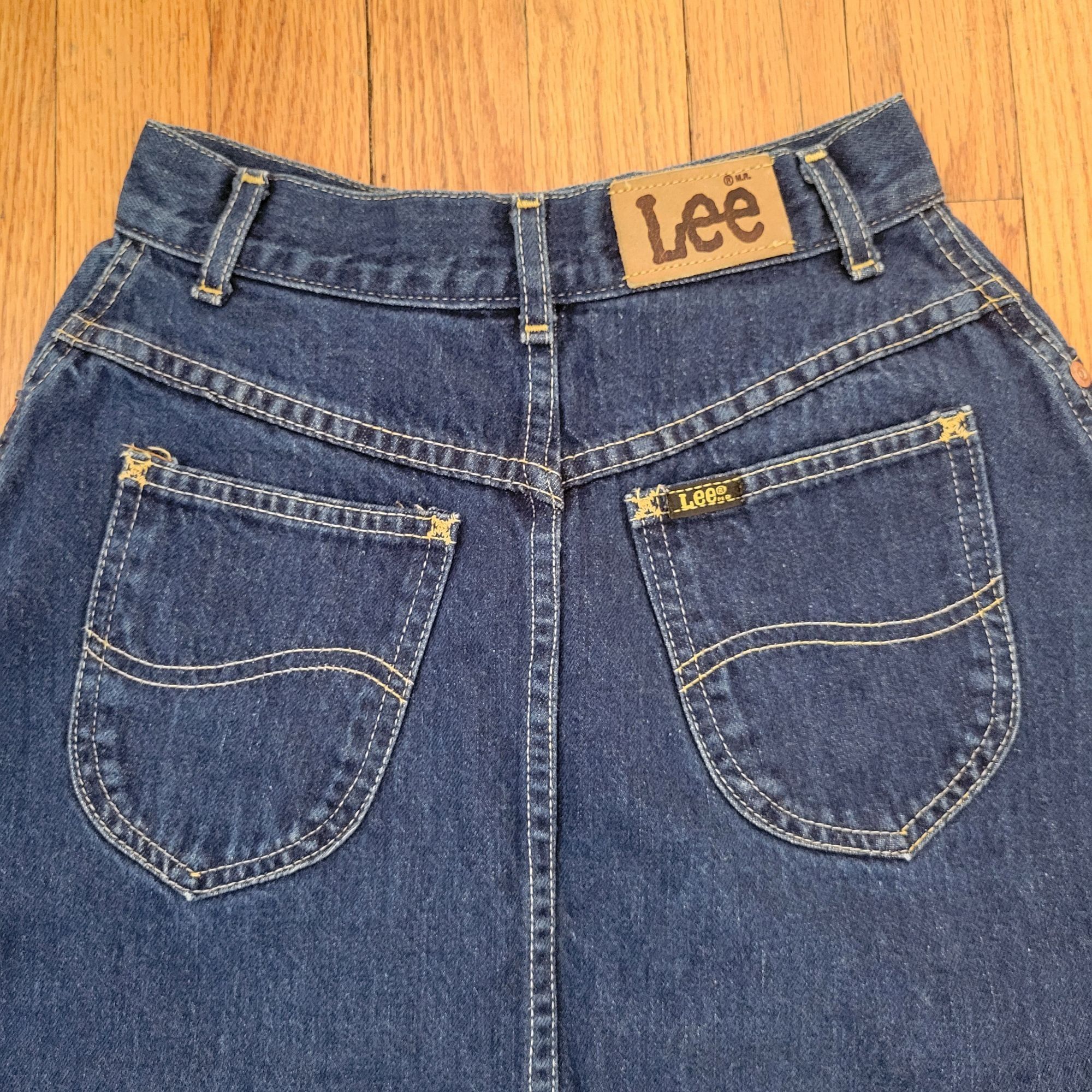 Lee Vintage Lee Riders 3 High Waisted Denim Blue Jean Midi Skirt Size 23" - 4 Thumbnail