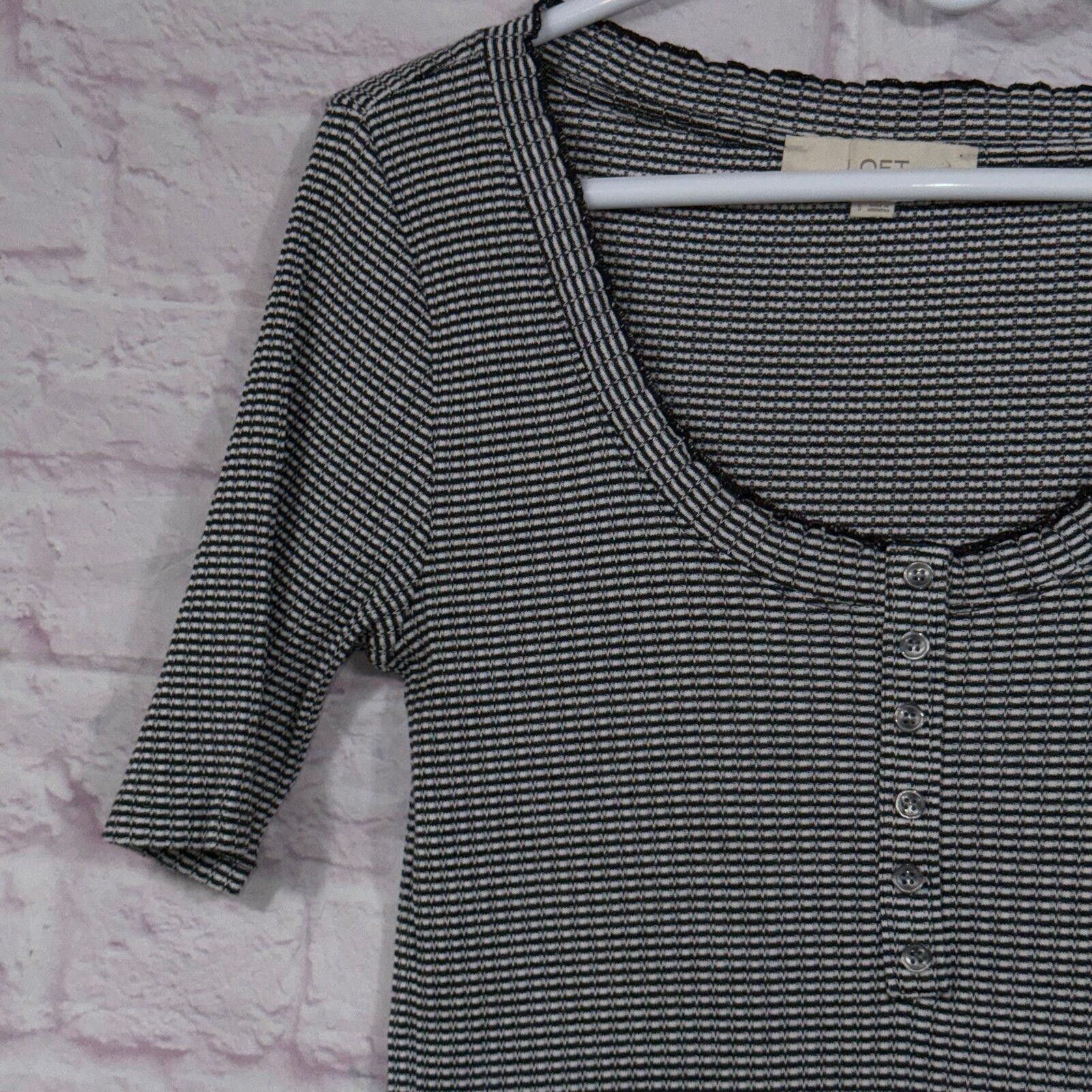 Other LOFT Striped Ribbed Henley Small 3/4 Sleeve Stretch Size S / US 4 / IT 40 - 2 Thumbnail