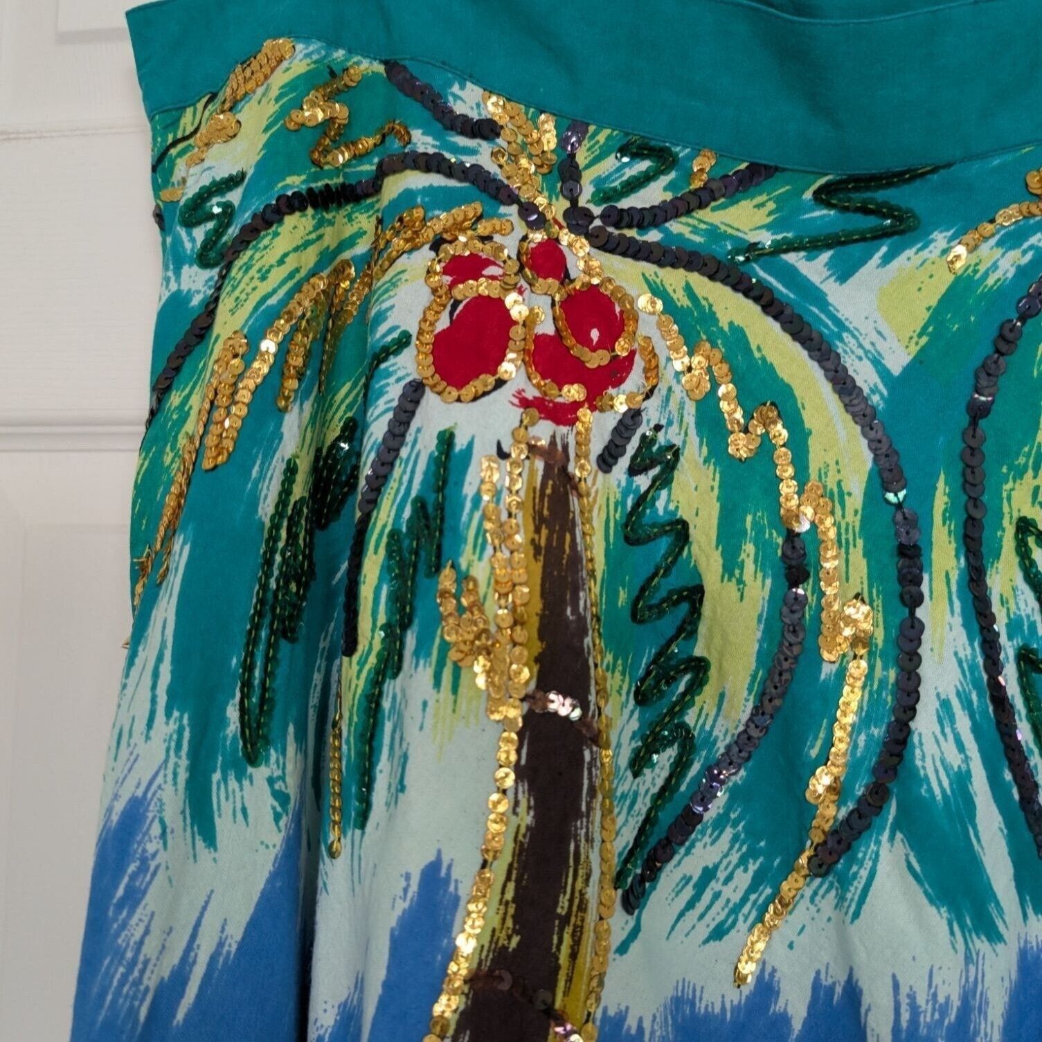 Designer NEW Bernardo Palm Tree Skirt Womens Size XL Blue Sequins 100 Size 38" / US 16 / IT 52 - 3 Thumbnail